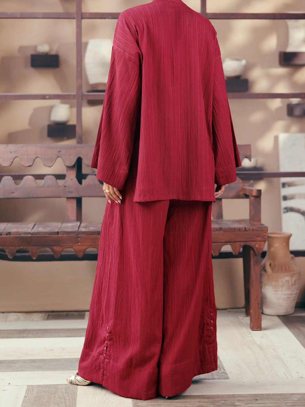 Maroon Seersucker 2Pc Stitched - AWP-2PS-LKS-1071