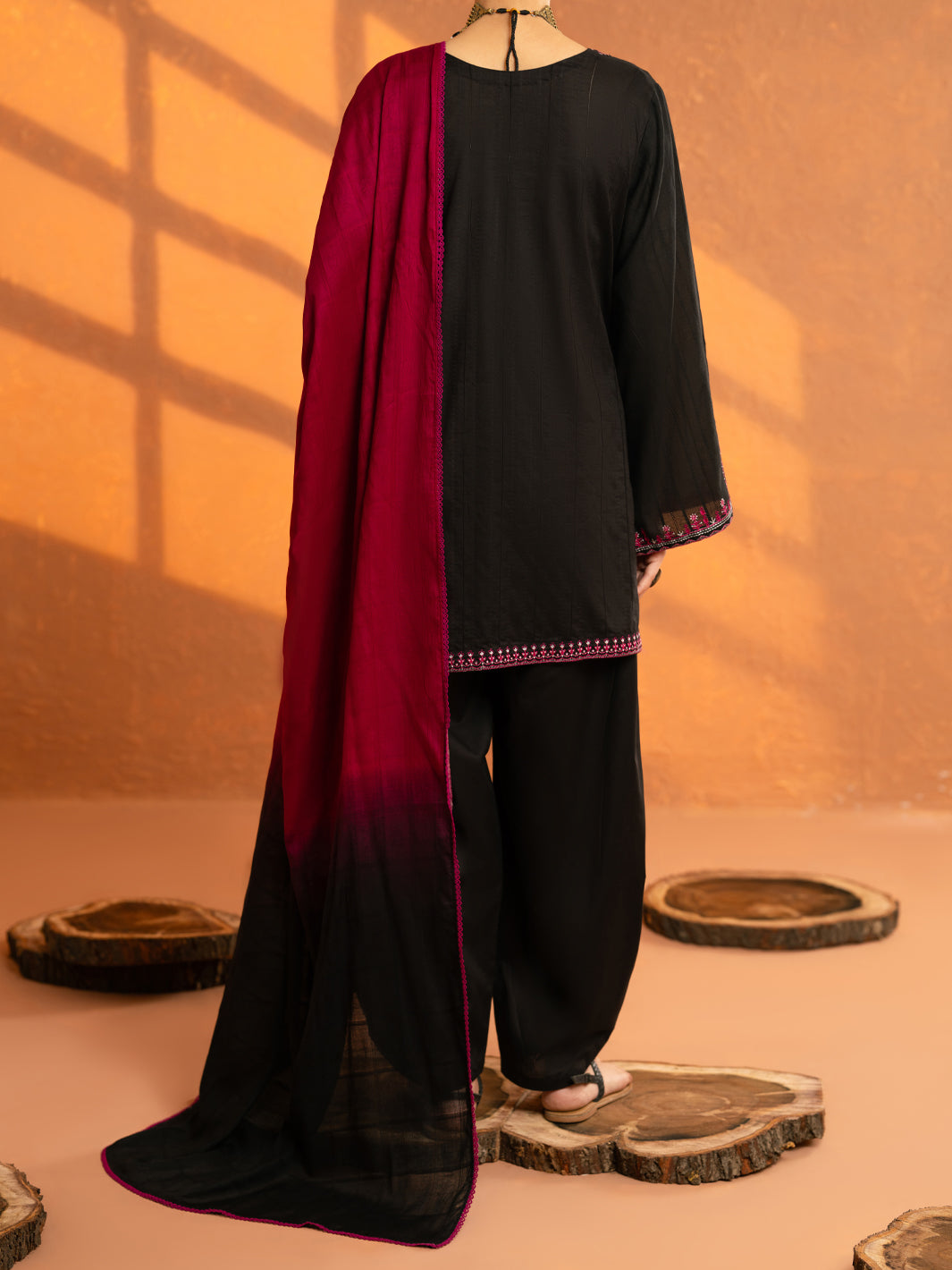 Black Cotton Dobby Stitched 3Pc - AWP-3PS-964
