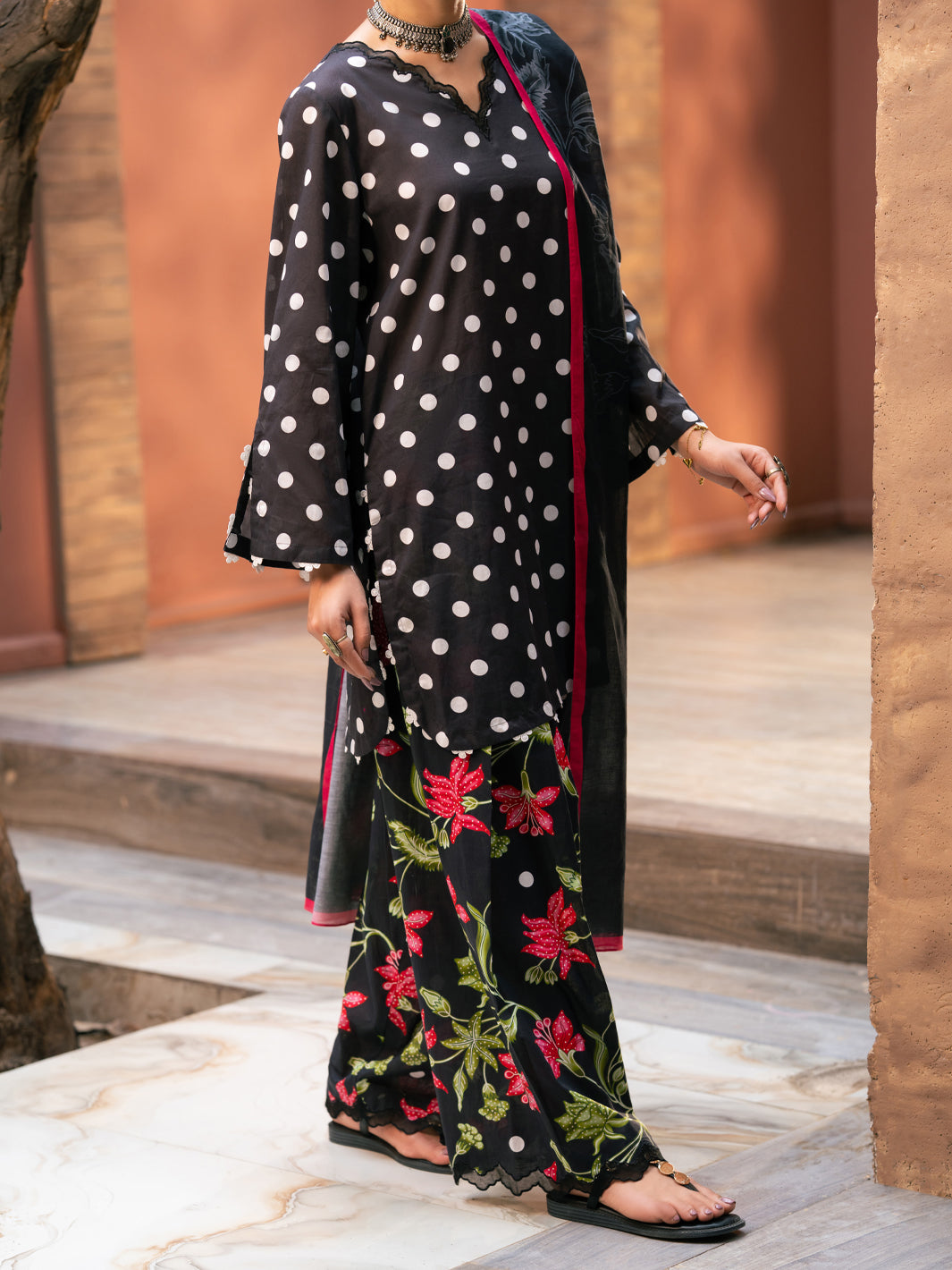 Black Cotton Cambric 3Pc Stitched - AWP-3PS-932