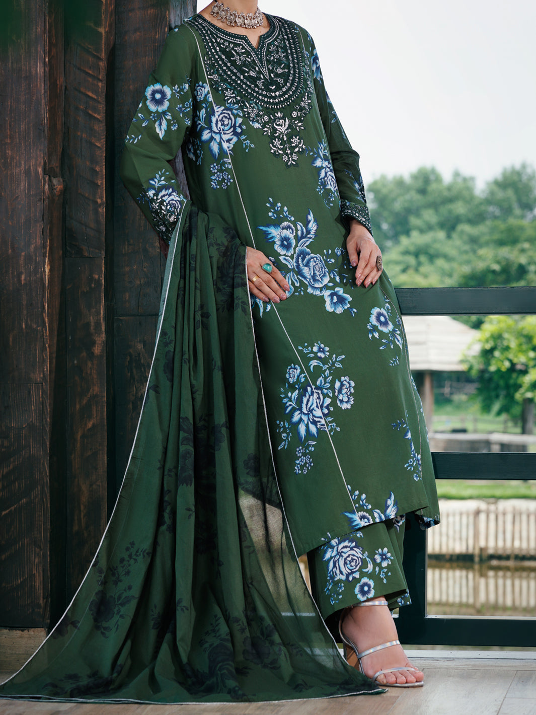 Green Cambric 3Pc Stitched - AWP-3PS-946