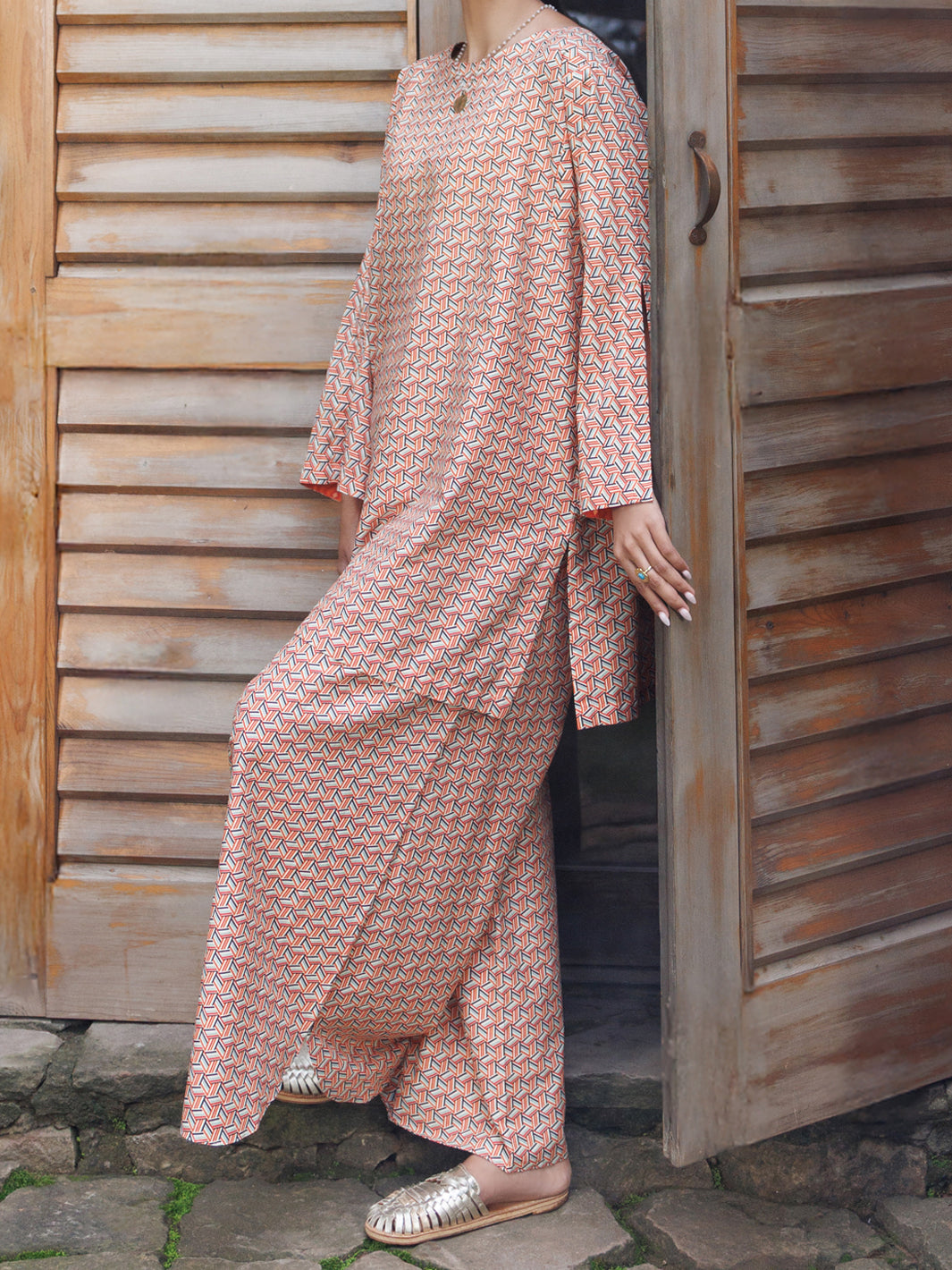 Orange Cambric Co-Ord Set - AWP-2PS-SLKS-1059