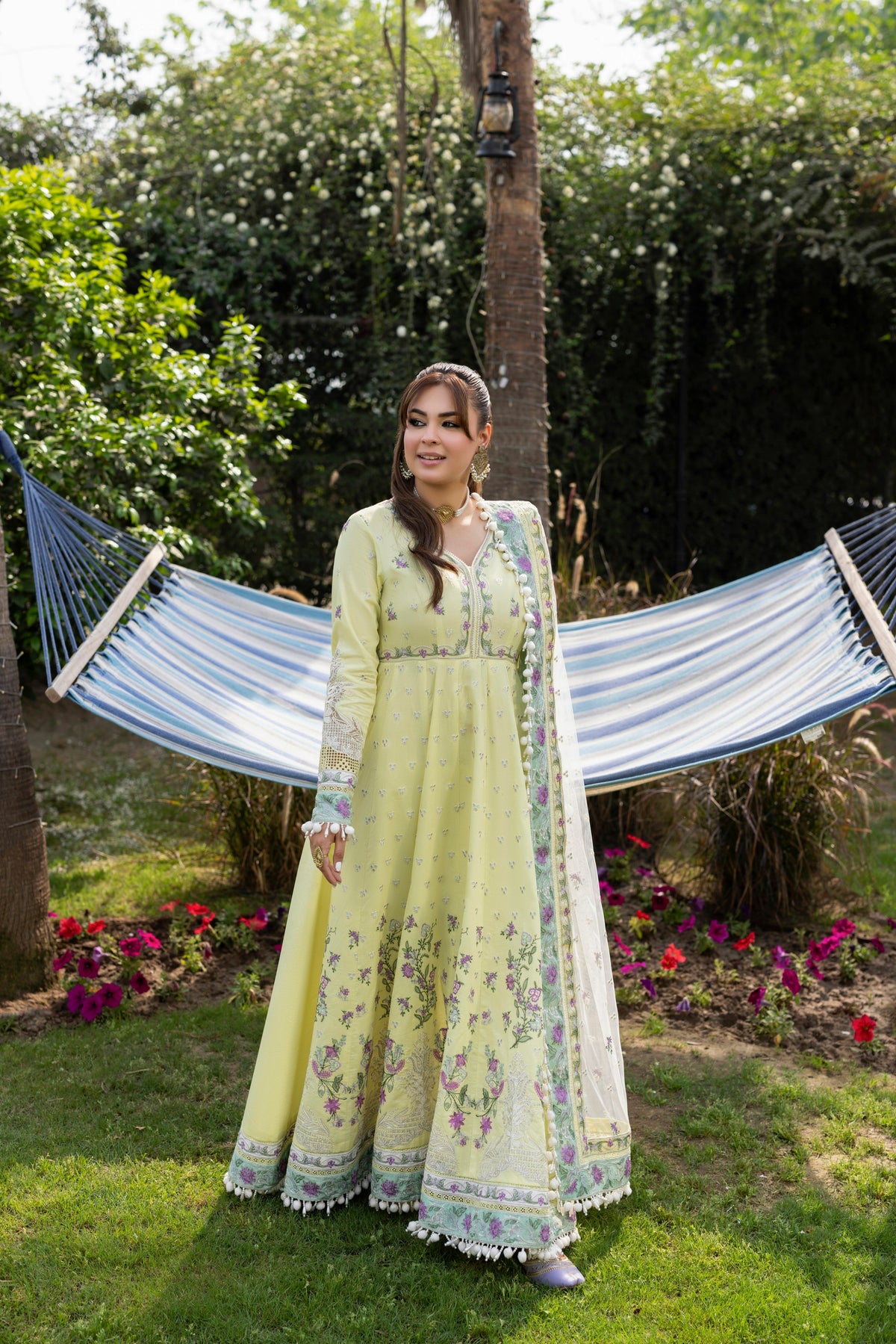 Aneelas Emb Lawn Frock Net Emb Duppata 3pc [LUX-26-20] [Dispatch Time 2 Months]