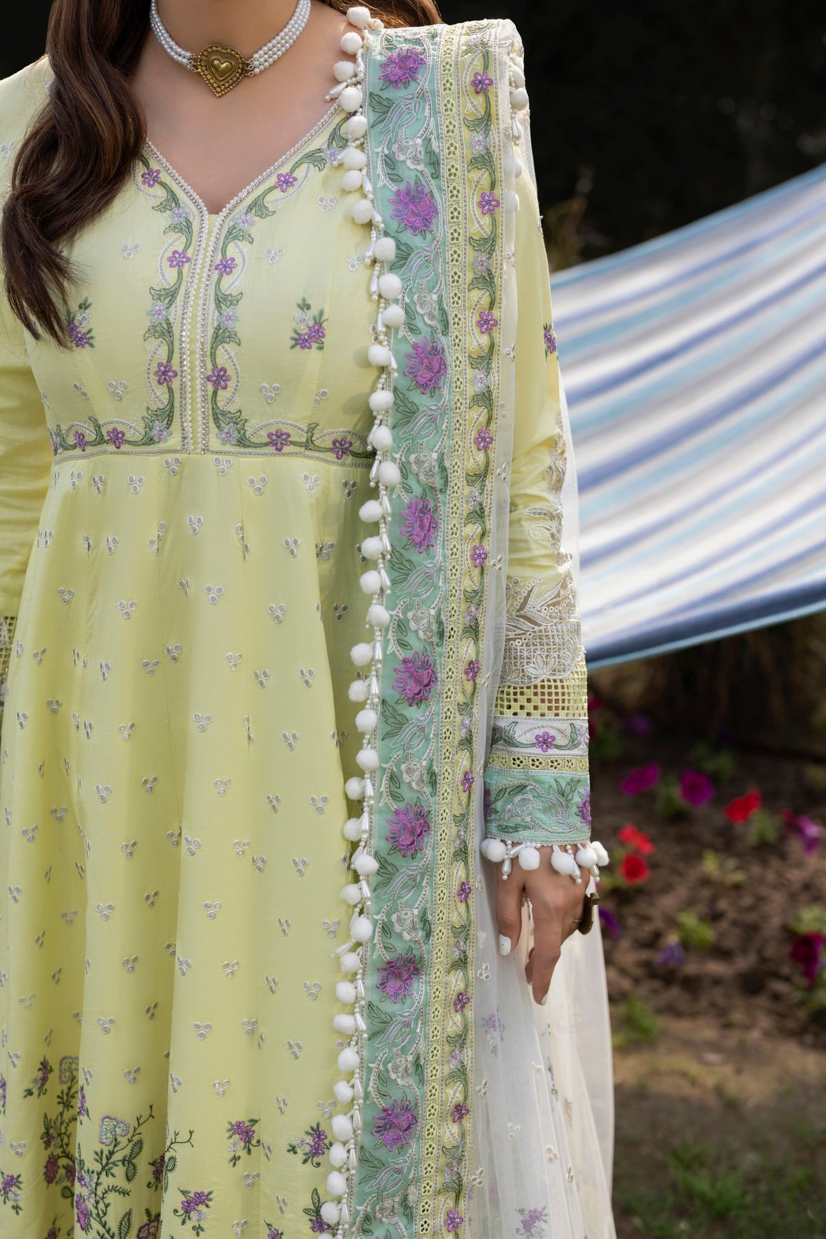 Aneelas Emb Lawn Frock Net Emb Duppata 3pc [LUX-26-20] [Dispatch Time 2 Months]