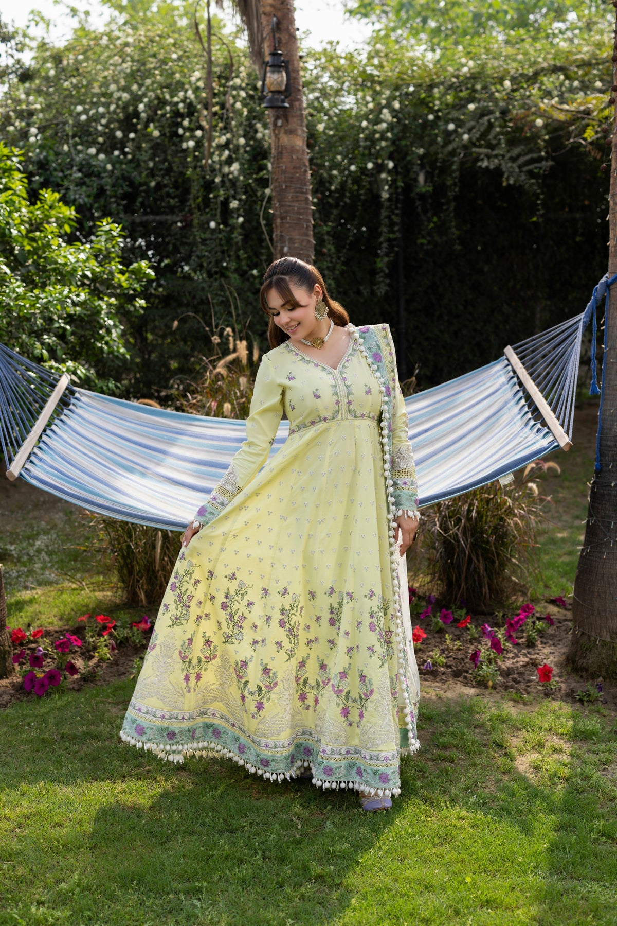 Aneelas Emb Lawn Frock Net Emb Duppata 3pc [LUX-26-20] [Dispatch Time 2 Months]