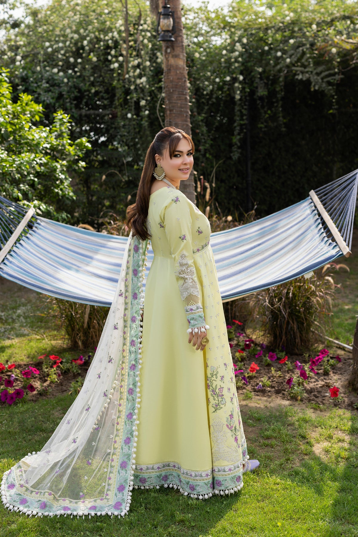 Aneelas Emb Lawn Frock Net Emb Duppata 3pc [LUX-26-20] [Dispatch Time 2 Months]