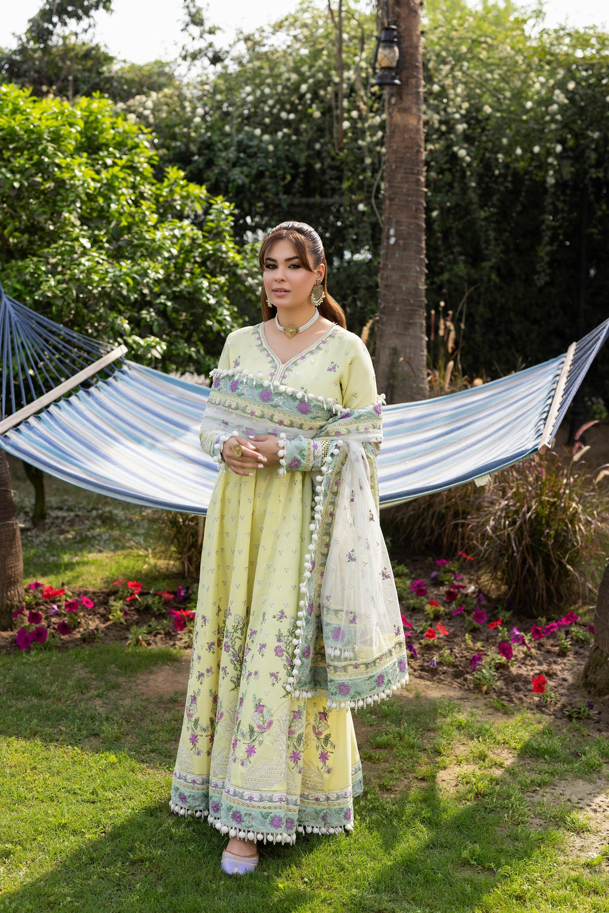 Aneelas Emb Lawn Frock Net Emb Duppata 3pc [LUX-26-20] [Dispatch Time 2 Months]