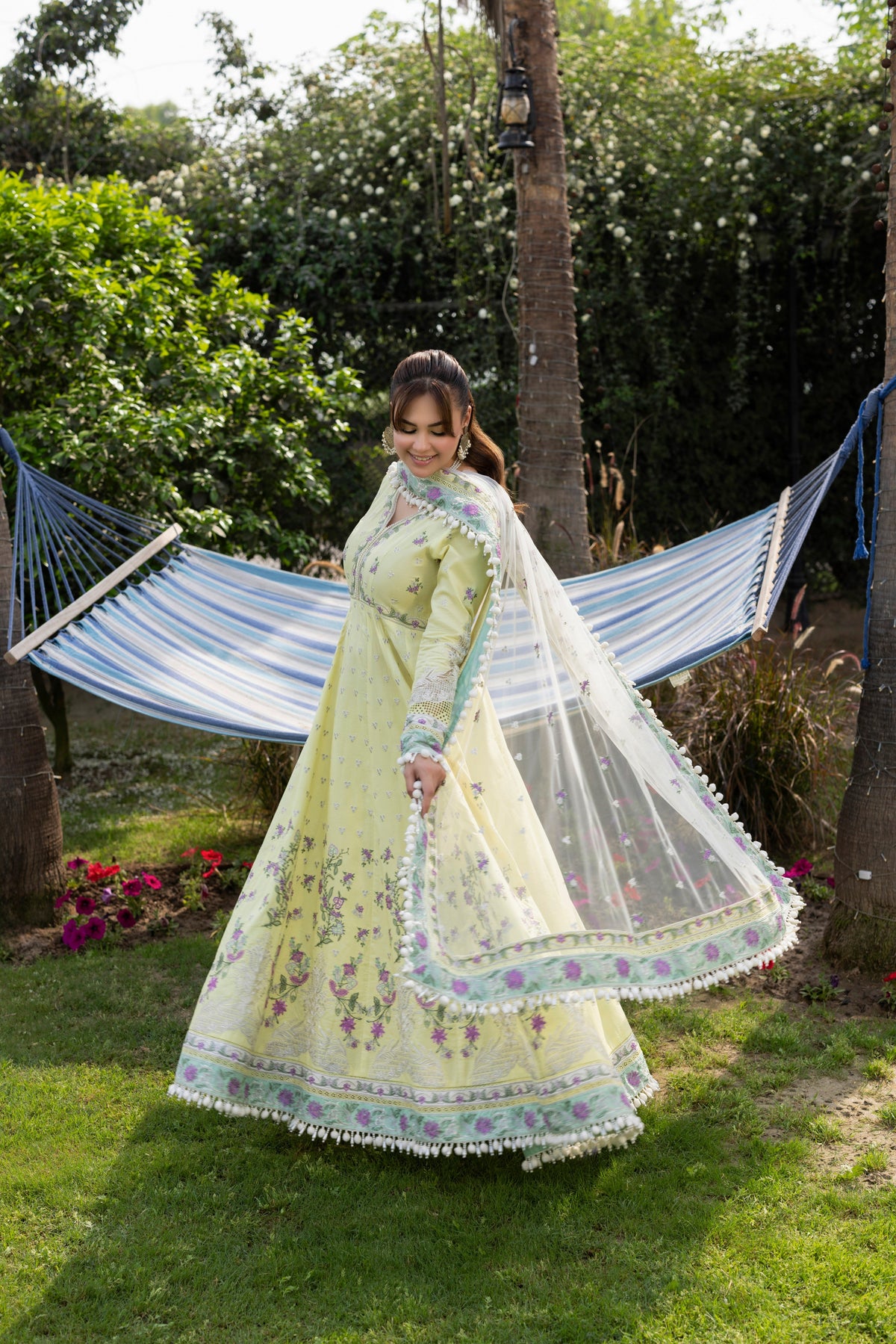 Aneelas Emb Lawn Frock Net Emb Duppata 3pc [LUX-26-20] [Dispatch Time 2 Months]