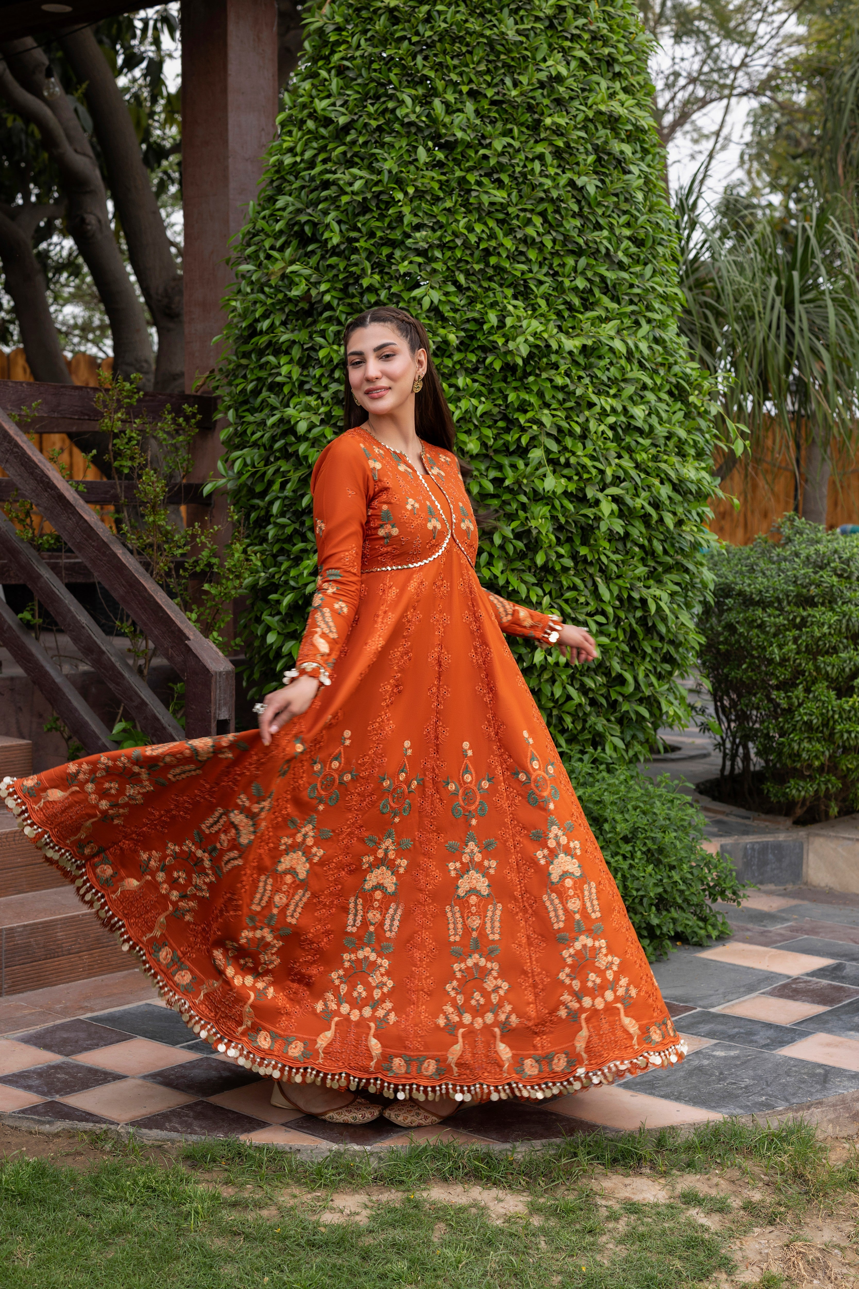 Aneelas Lawn Heavy Emb Frock Chiffon Emb Duppata 3pc [LUX-26-28] [EAD] [Dispatch Ready]
