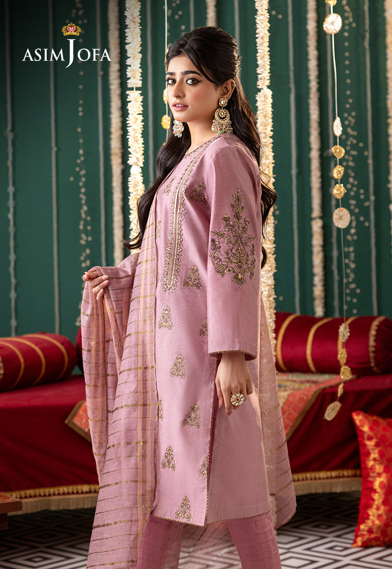 Ajtm-19 - 3 Pcs Embroidered Cotton Net 3 Pcs