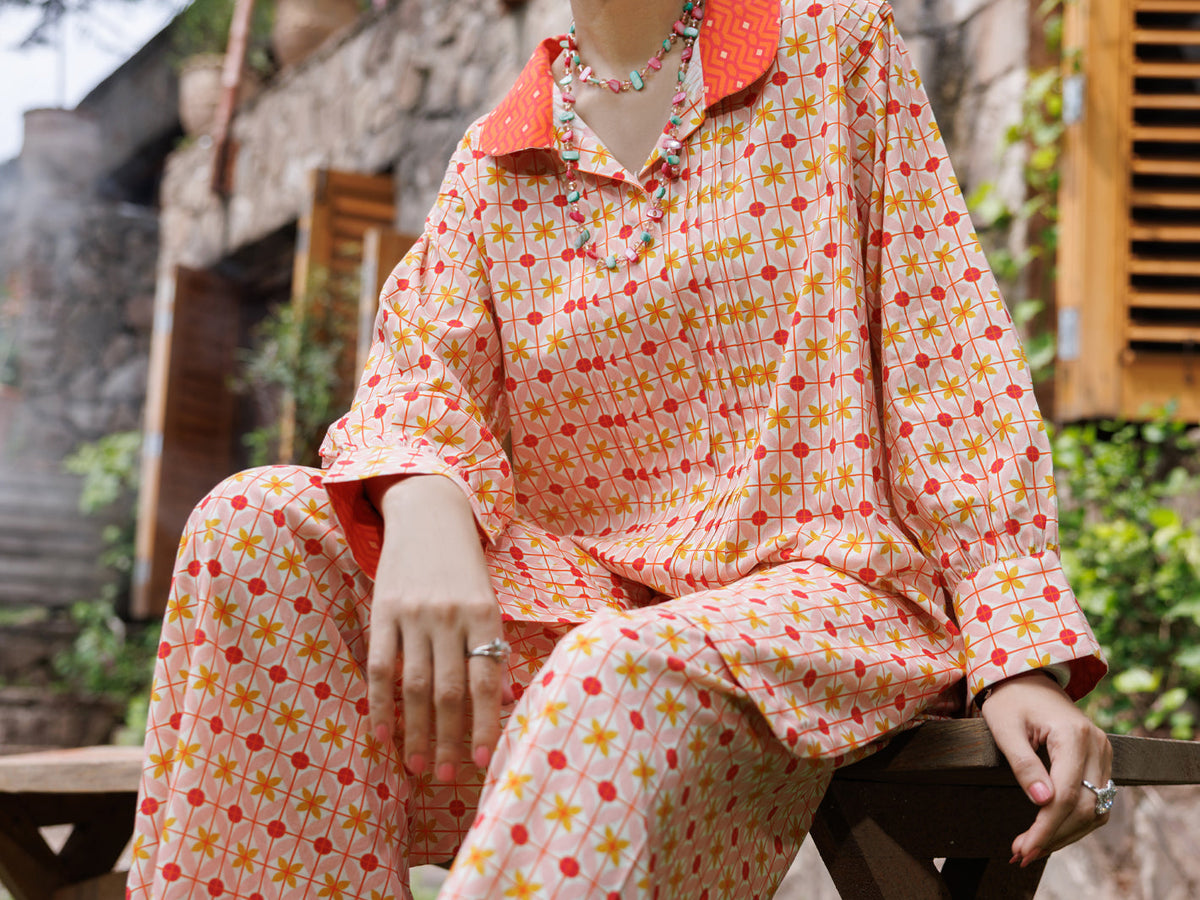 Peach Cotton Co-Ord Set - AWP-2PS-SLKS-1056