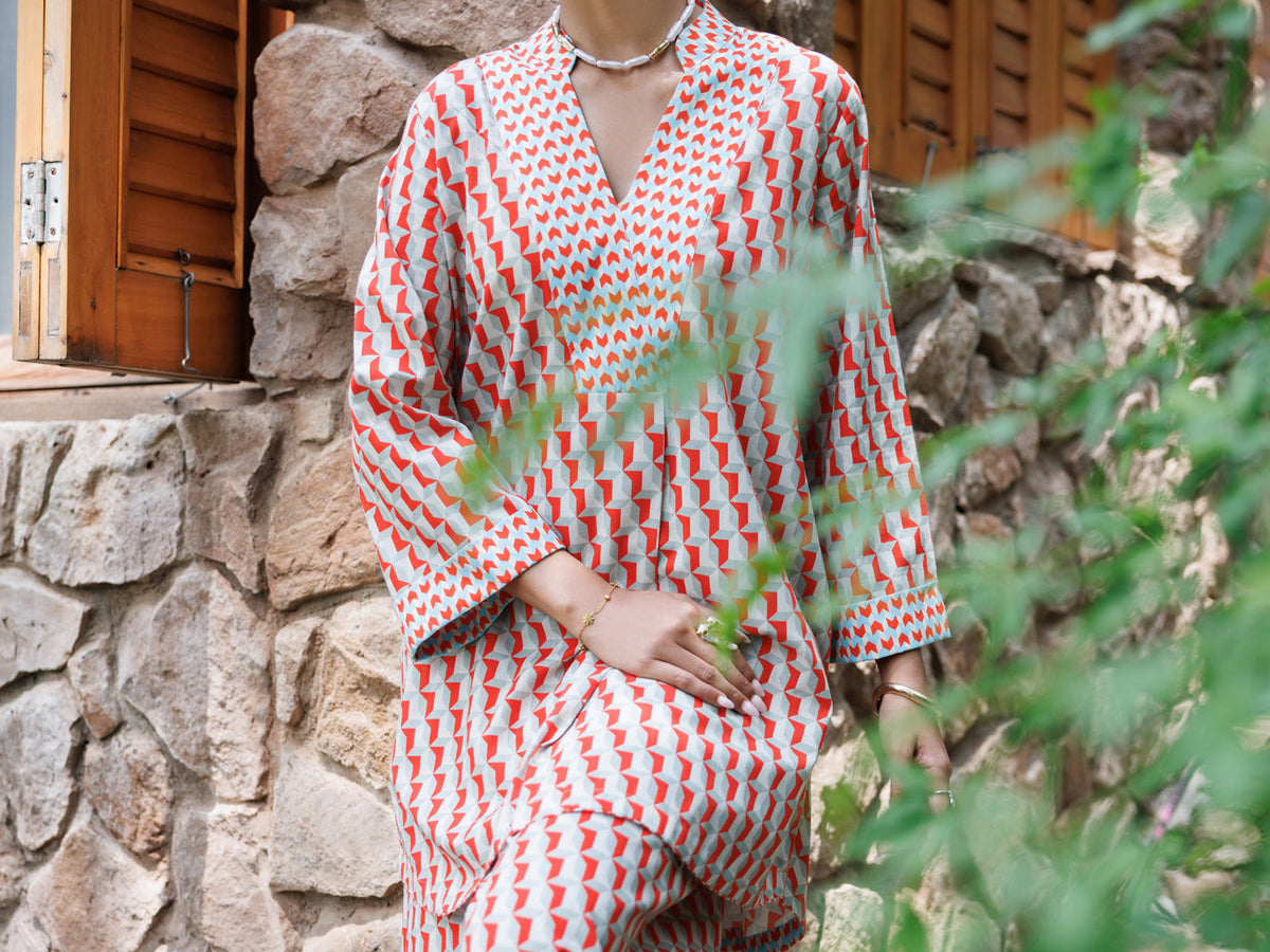 Red Cotton Co-Ord Set - AWP-2PS-SLKS-1057