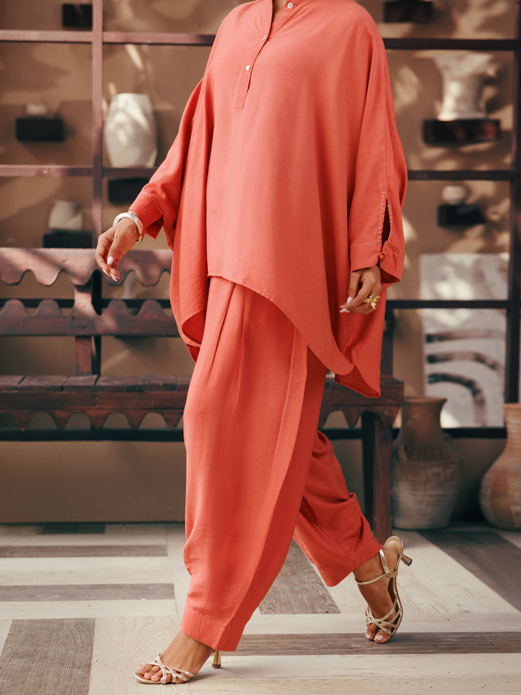 Peach Poly Slub 2Pc Stitched - AWP-2PS-LKS-1069