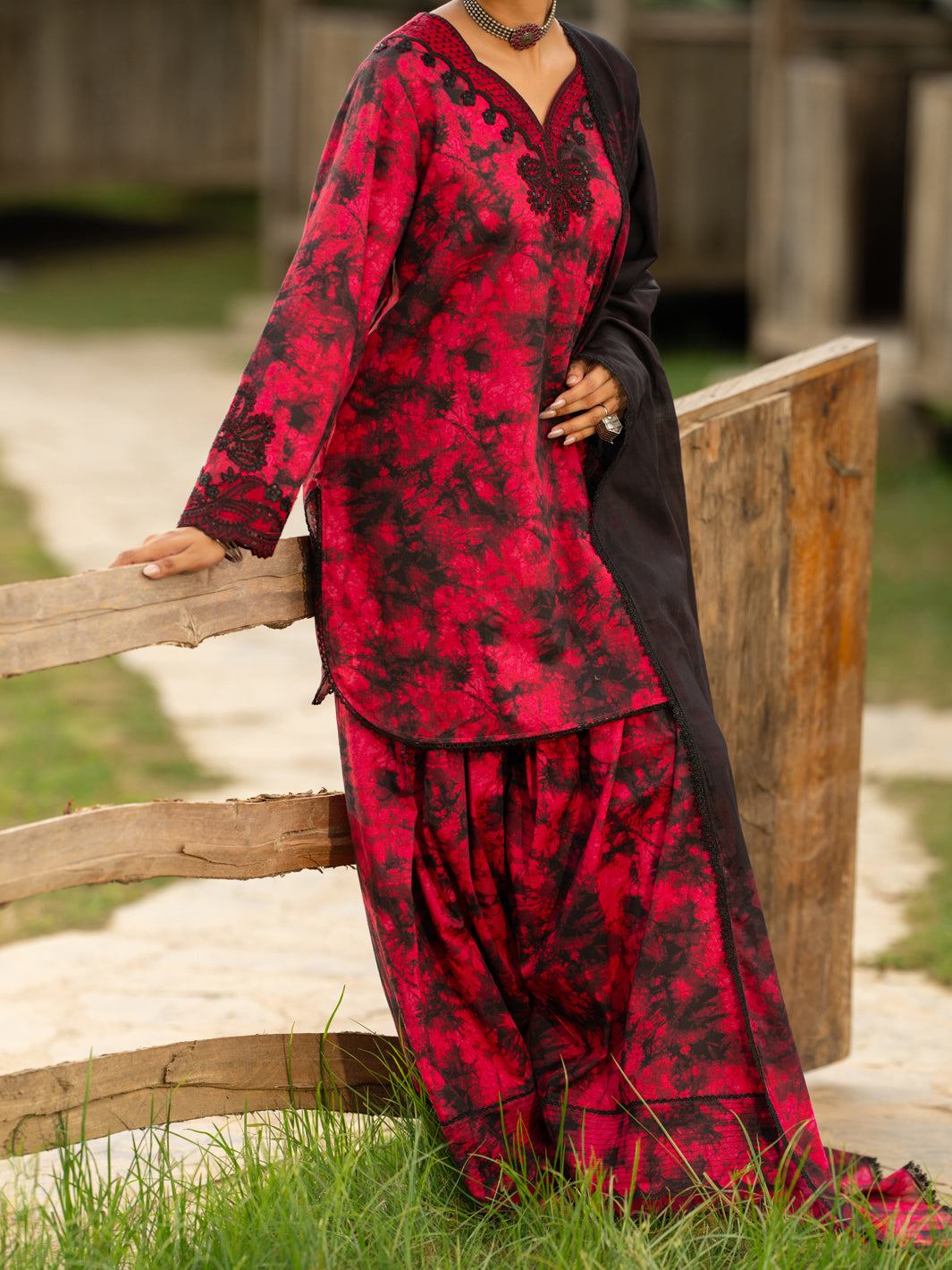 Fuchsia Cotton Cambric 3Pc Stitched - AWP-3PS-940