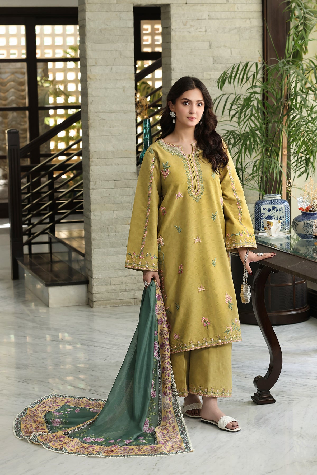 Aneelas Jacquard Emb 3pc With Silk Duppata [LUX-26-82] [Dispatch Time 2 Month]