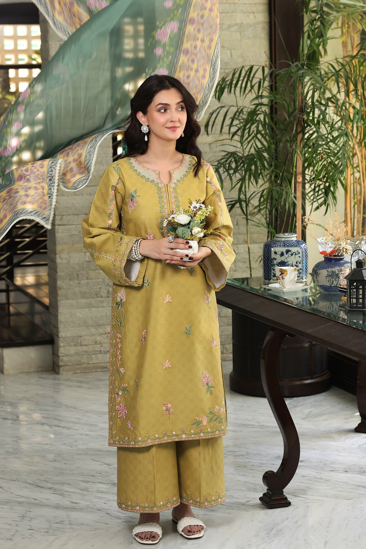 Aneelas Jacquard Emb 3pc With Silk Duppata [LUX-26-82] [Dispatch Time 2 Month]