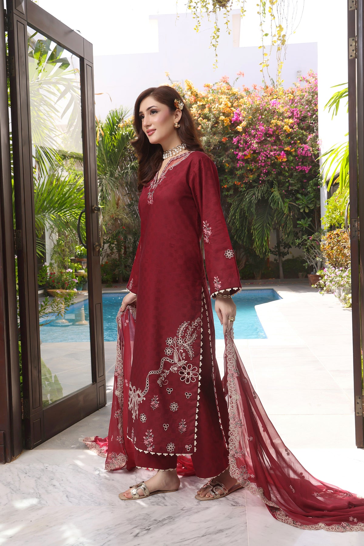 Aneelas Lawn Emb 3pc Chiffon Duppata [LUX-26-77] [Dispatch Time 2 Months]