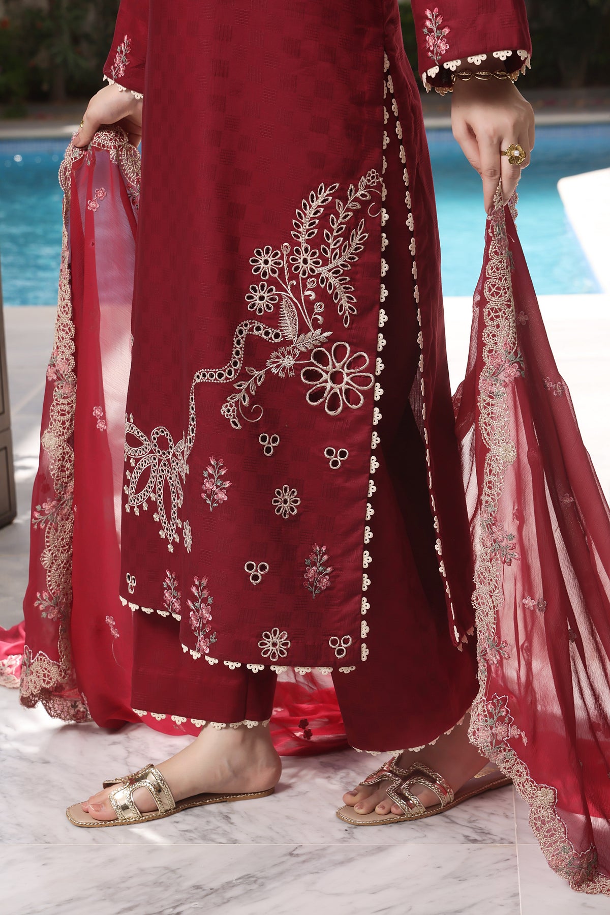 Aneelas Lawn Emb 3pc Chiffon Duppata [LUX-26-77] [Dispatch Time 2 Months]
