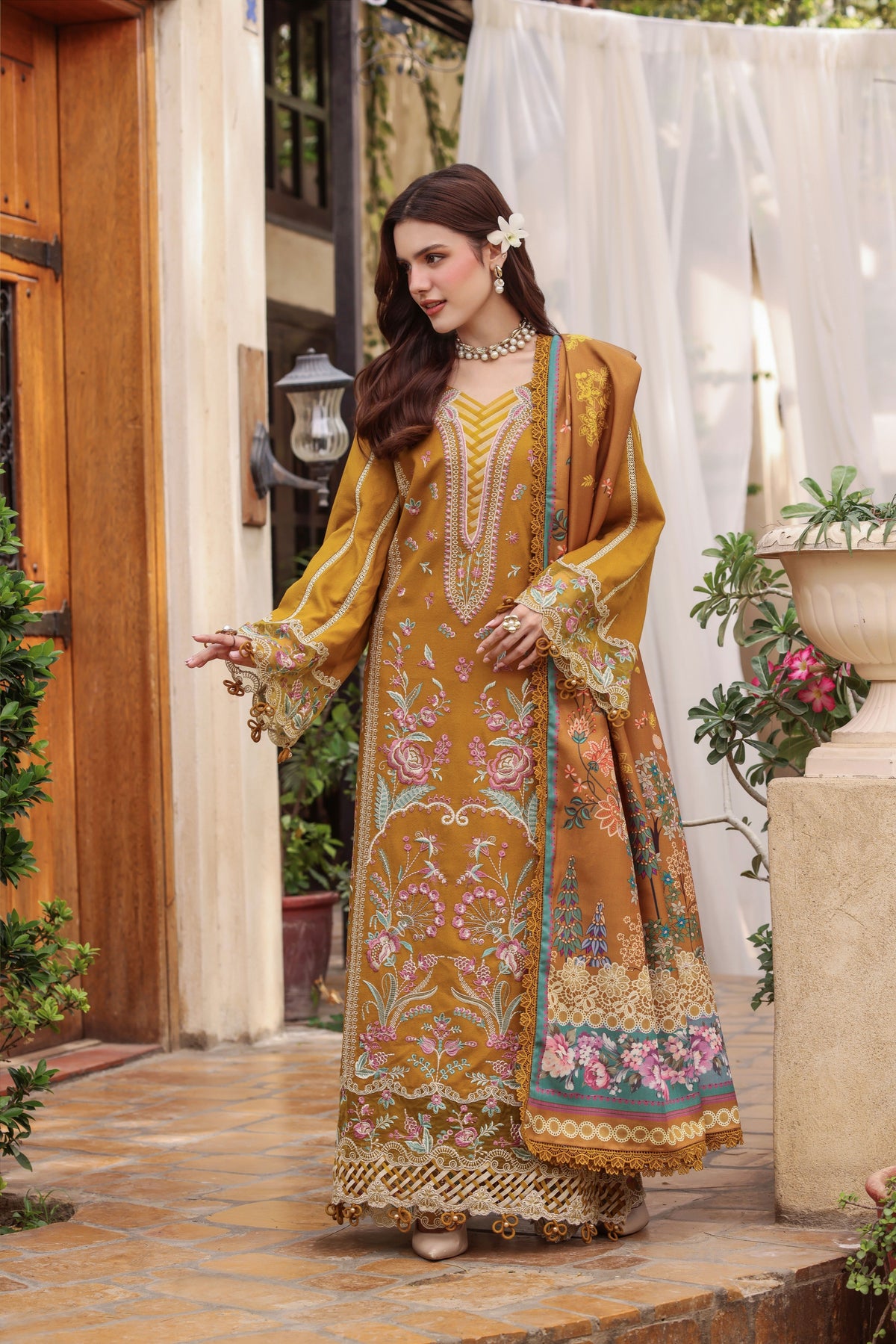 Aneelas Karandi Emb 3pc with Twill Printed Shawl [KR-26-16] [Dispatch Time 2 Month]