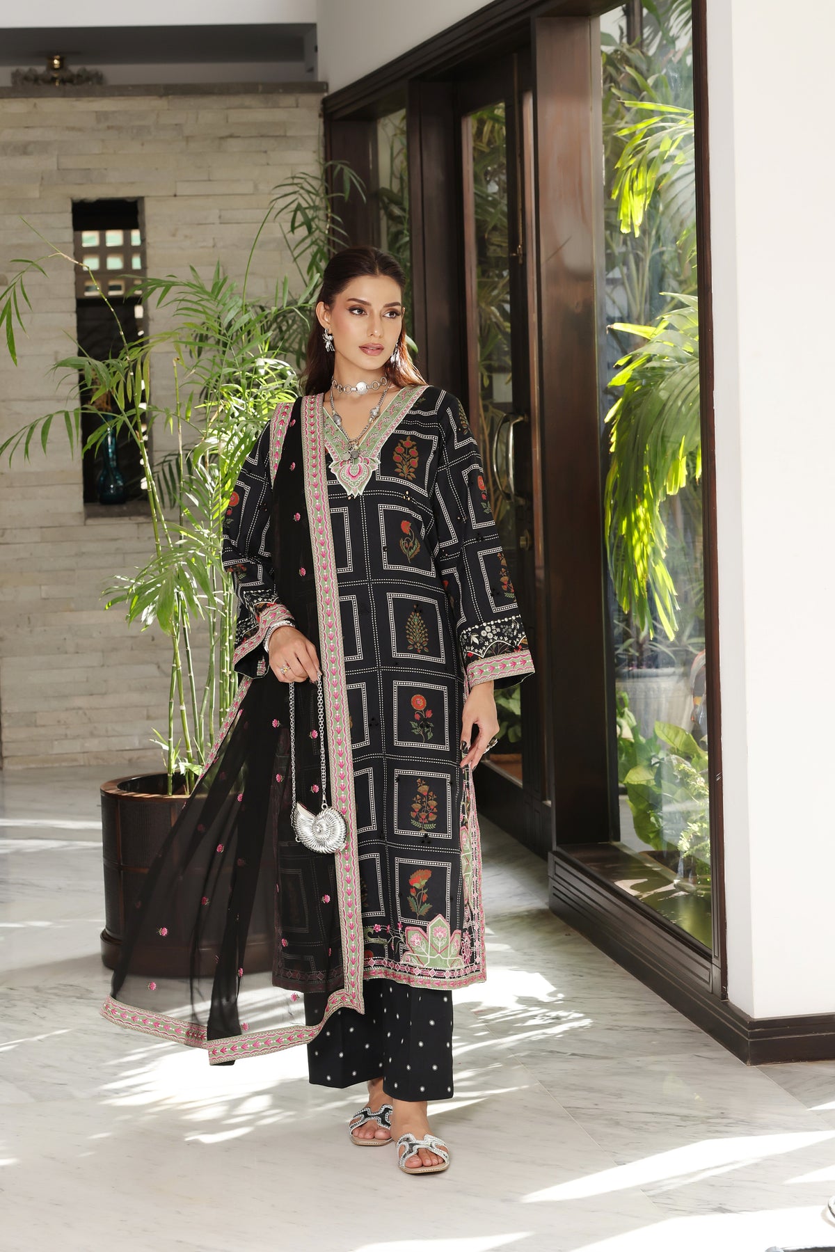Aneelas Lawn Print Emb 3pc Chiffon Duppata [LUX-26-78] [Dispatch Time 2 Months]