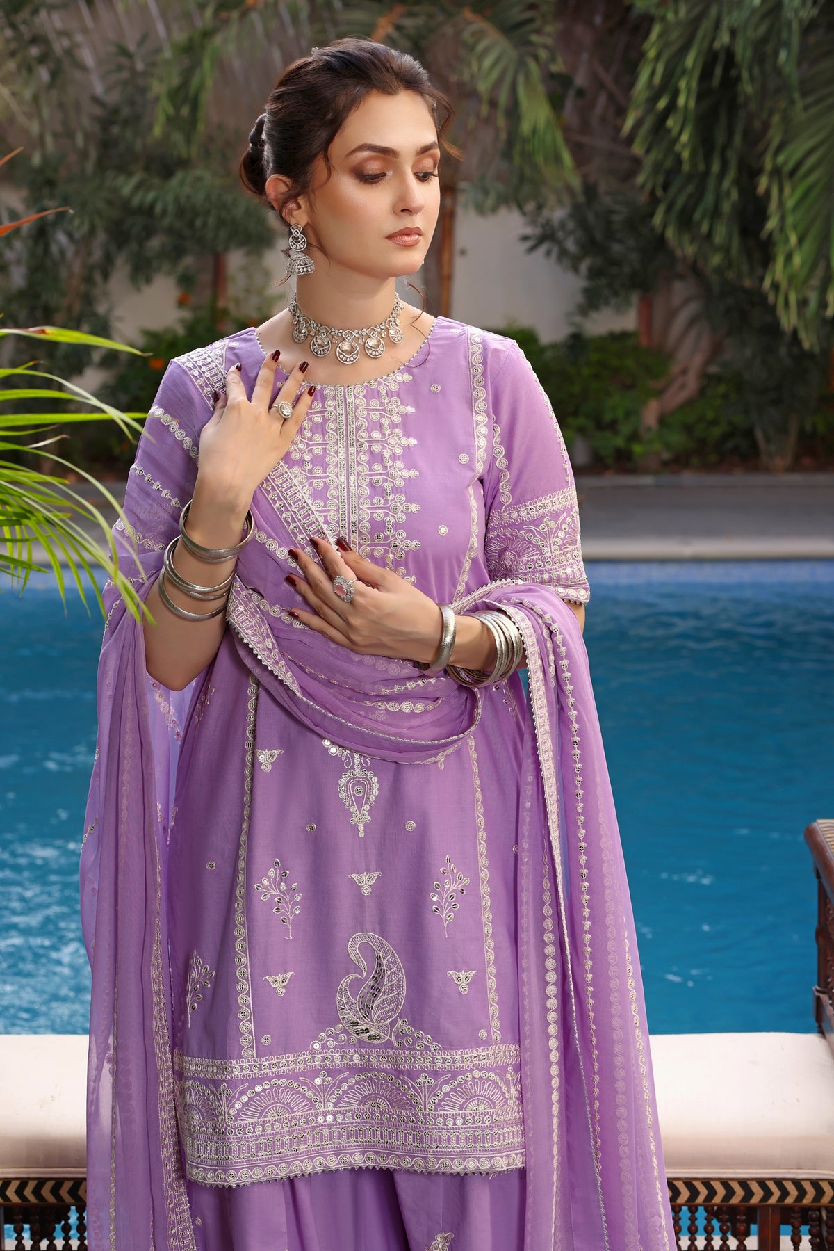 Aneelas FULL SLEEVES Raw Silk Emb 3pc Chiffon Duppata [RS-15-B] [Dispatch Time 2 Months]