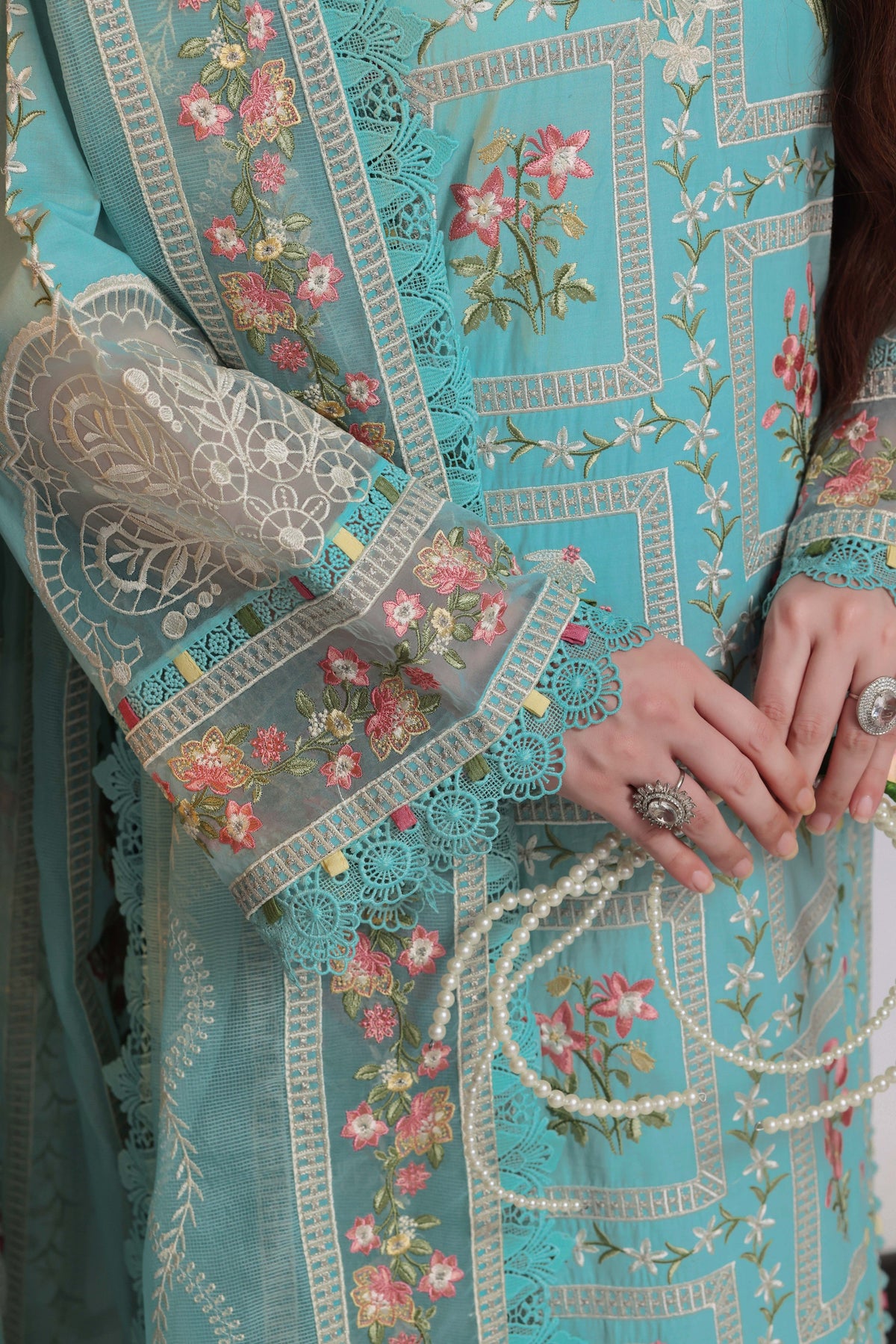 Aneelas Luxury Lawn Emb 3pc Khadi Net Duppata [LUX-26-80] [Dispatch Time 2 Months]