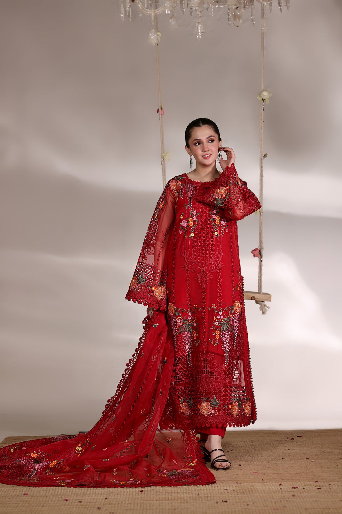 Aneelas Party Wear Organza Emb 4pc [OR-05] [Dispatch Time 2 Month]