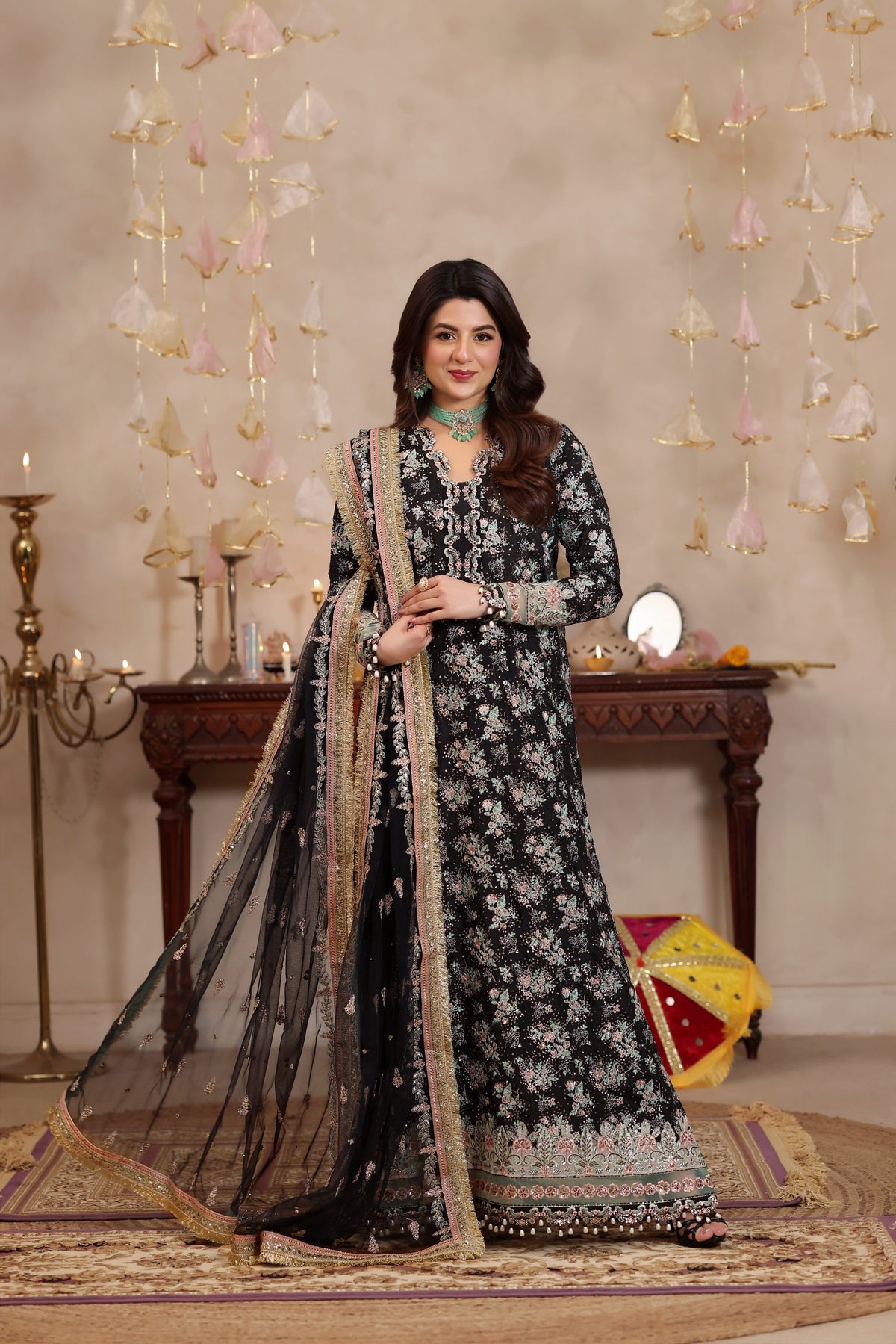 Aneelas Semi Formal Raw Silk Emb Kaftan Trouser 2pc [FC-26] [Dispatch Time 2 Months]