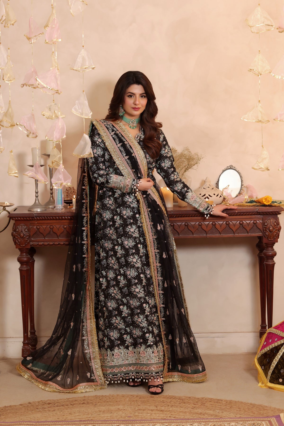Aneelas Semi Formal Raw Silk Emb Kaftan Trouser 2pc [FC-26] [Dispatch Time 2 Months]