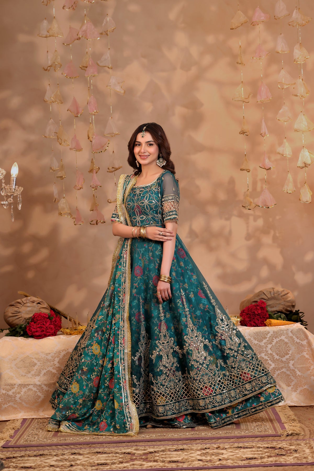 Aneelas Emb Full Sleeved Organza Maxi 3pc Silk Bottom Chiffon Duppata [FC-22-B] [Dispatch Time 2 Months]