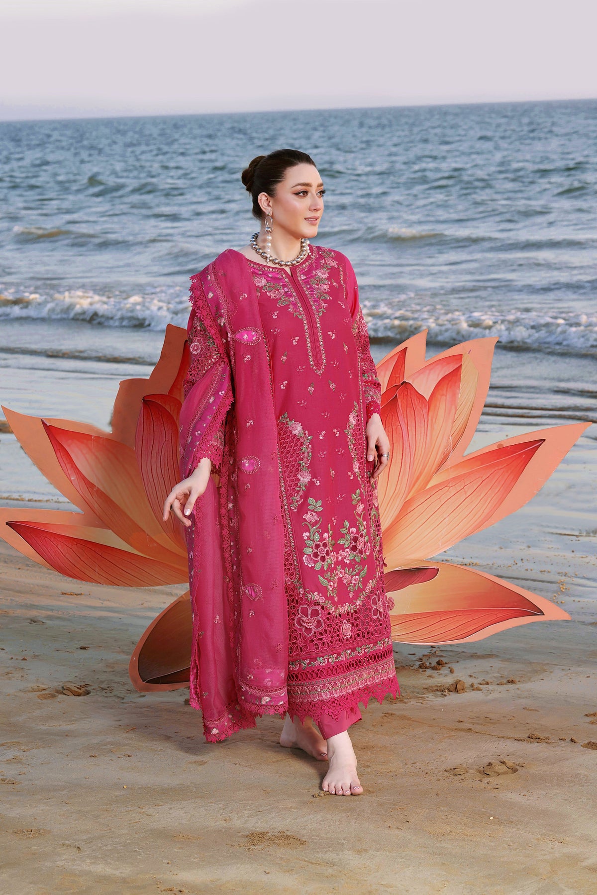 Aneelas Luxury Lawn Emb 3pc with Emb Khadi Net Duppata [LUX-26-14] [Dispatch Time 2 Months]