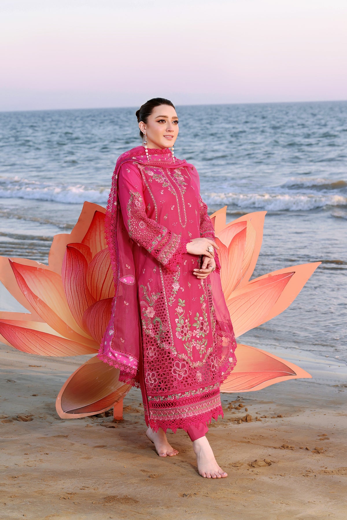 Aneelas Luxury Lawn Emb 3pc with Emb Khadi Net Duppata [LUX-26-14] [Dispatch Time 2 Months]