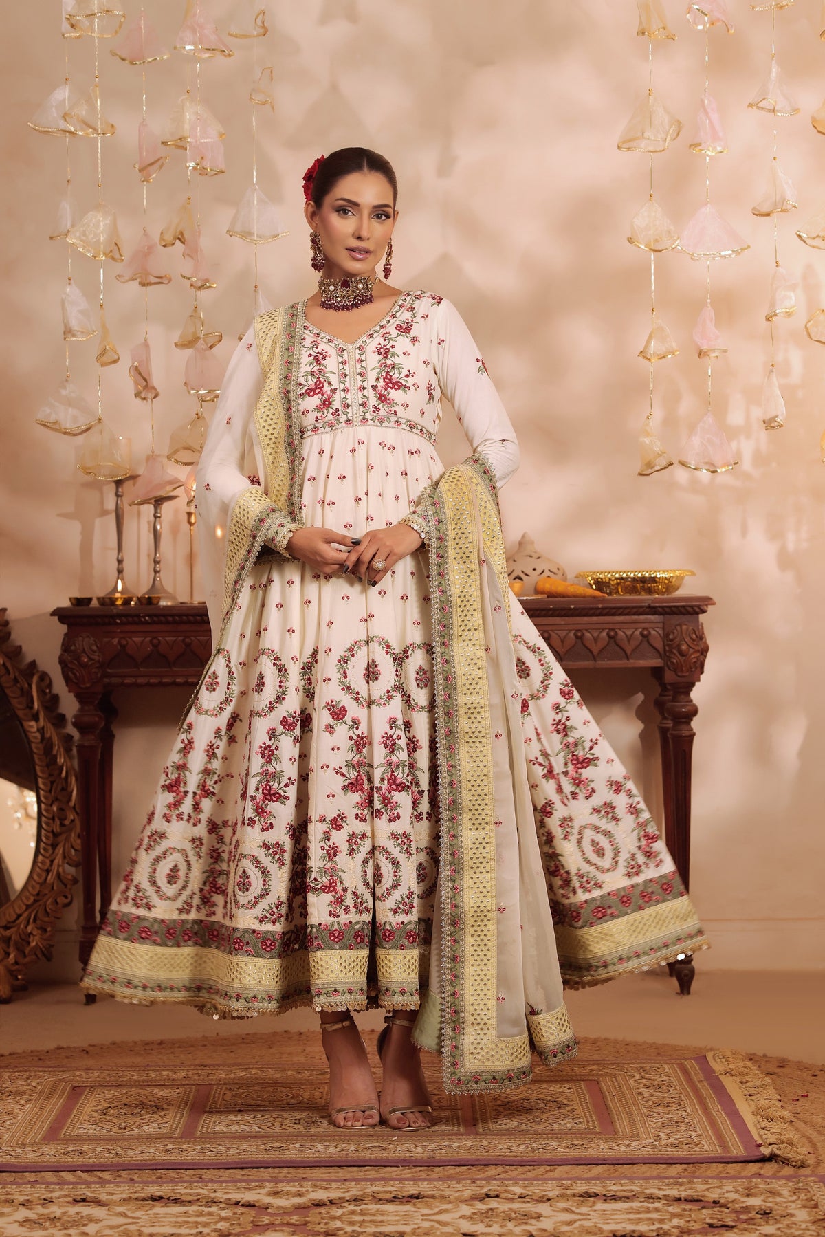Aneelas Lawn Heavy Emb Frock 3pc Emb Chiffon Duppata [LUX-26-83] [Dispatch Time 2 Months]