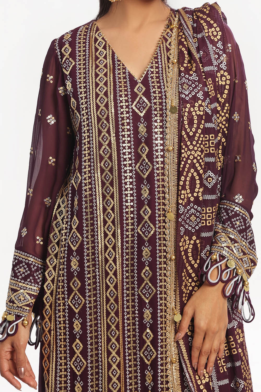 3 Piece Unstitched Embroidered Chiffon Suit with Gold Silver Printed Chiffon Dupatta