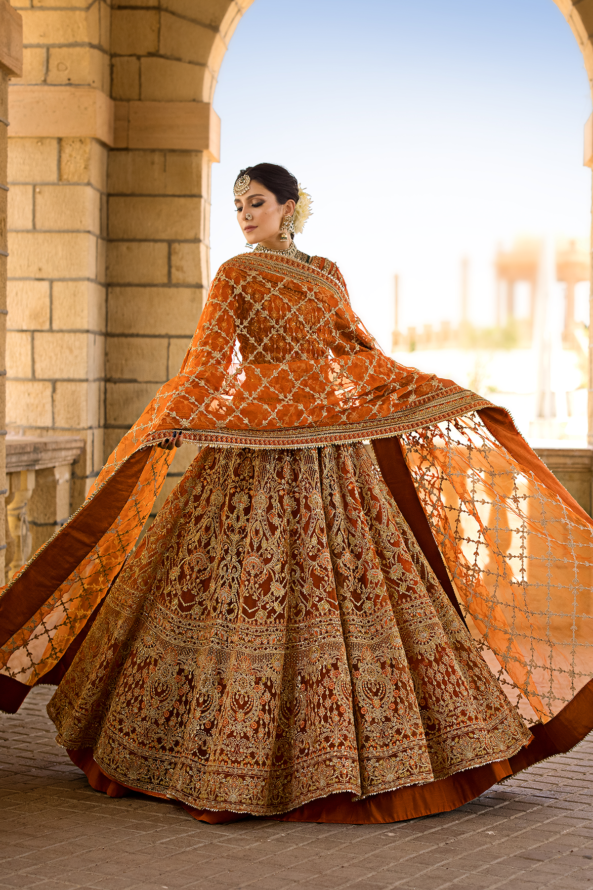 Sijjal Elahi In A Burnt Orange #FTA Lehngha Choli