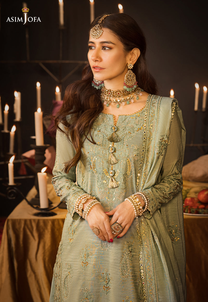 AJMQ-09 EMBROIDERED CHANDERI COTTON 3 PCS