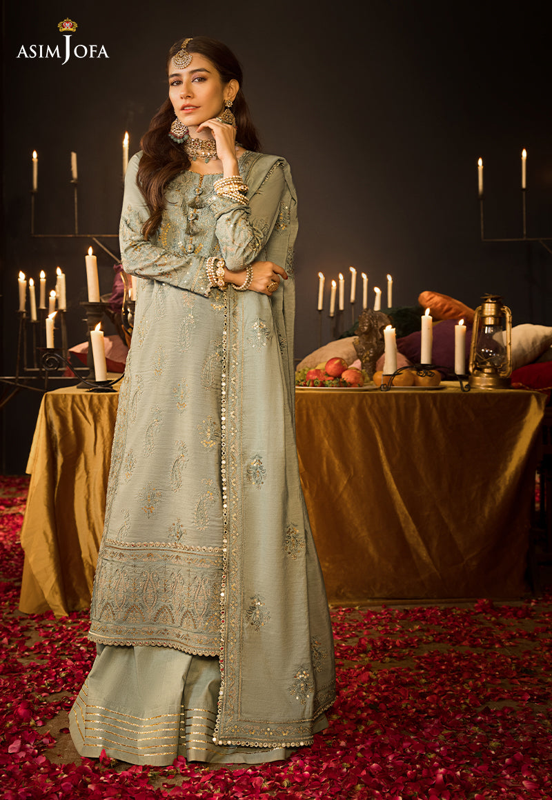 AJMQ-09 EMBROIDERED CHANDERI COTTON 3 PCS