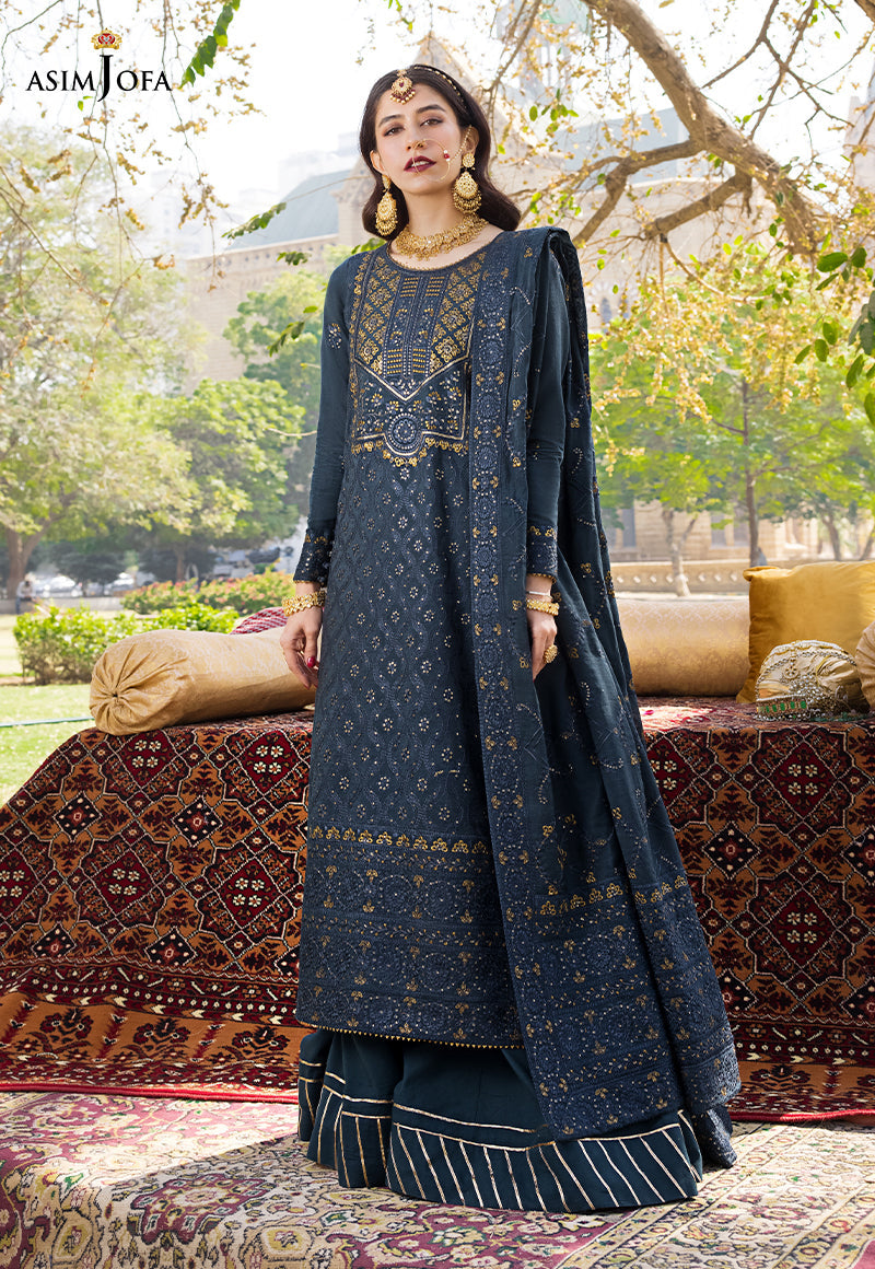 AJMQ-10 EMBROIDERED CHANDERI COTTON 3 PCS