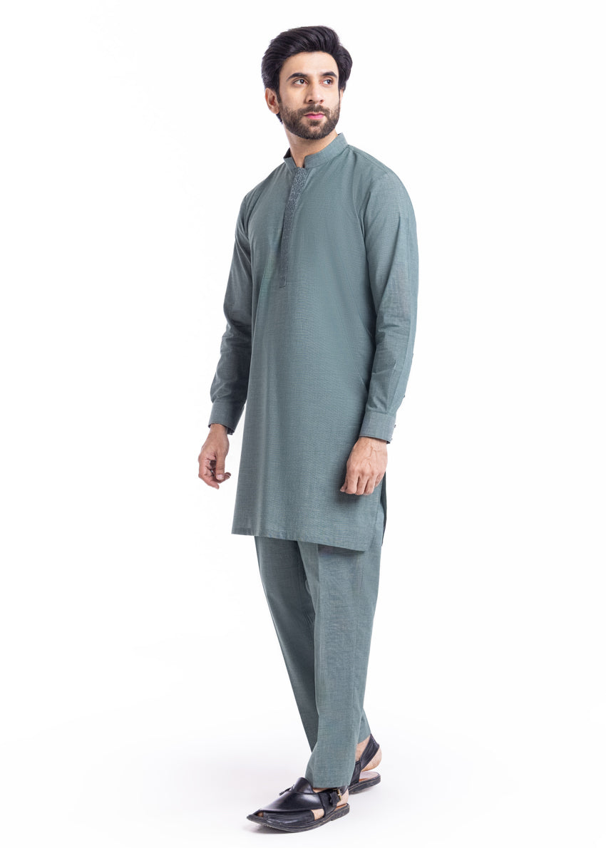 Green-Cotton-Kurta Trouser - (MP2PBBW25BM11D17)