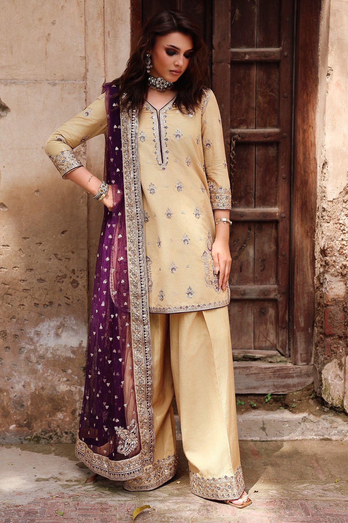 3-PC Embroidered Raw-Silk Suit CMA-5-123A
