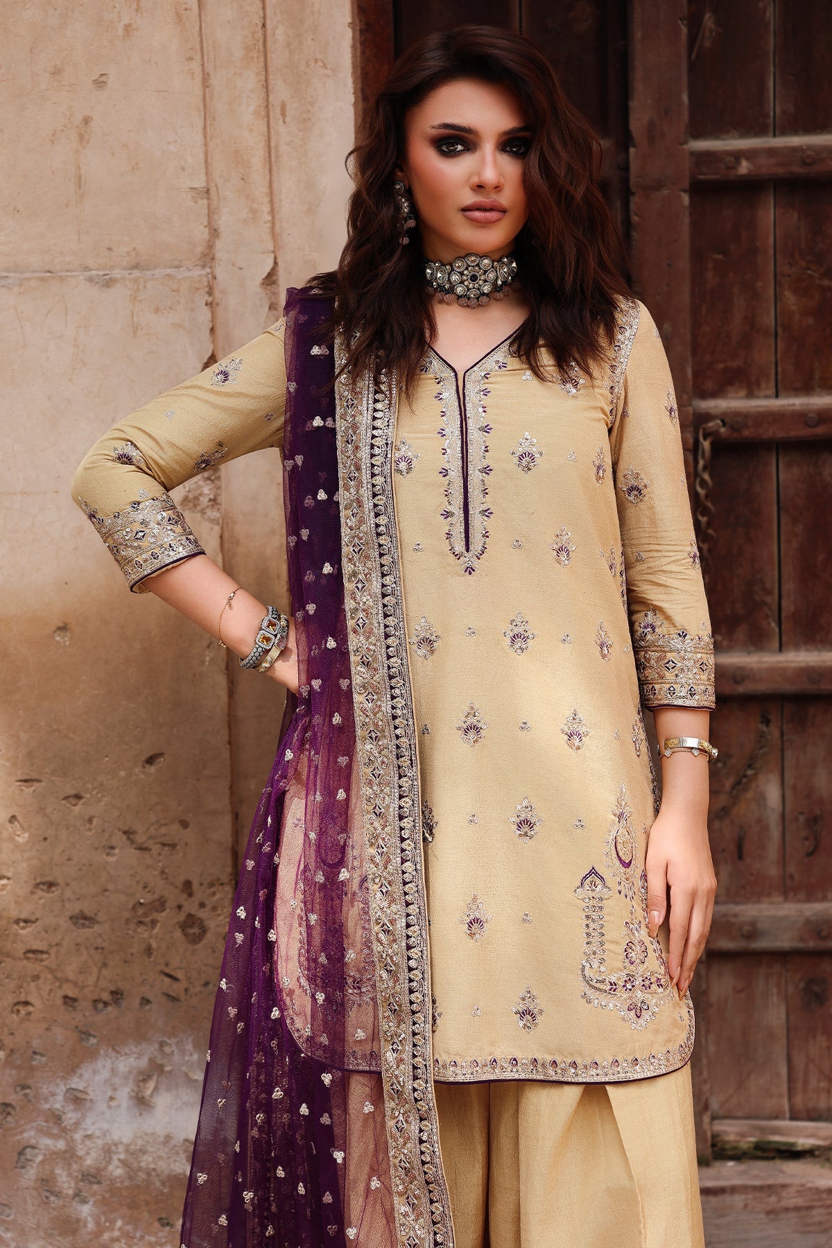 3-PC Embroidered Raw-Silk Suit CMA-5-123A
