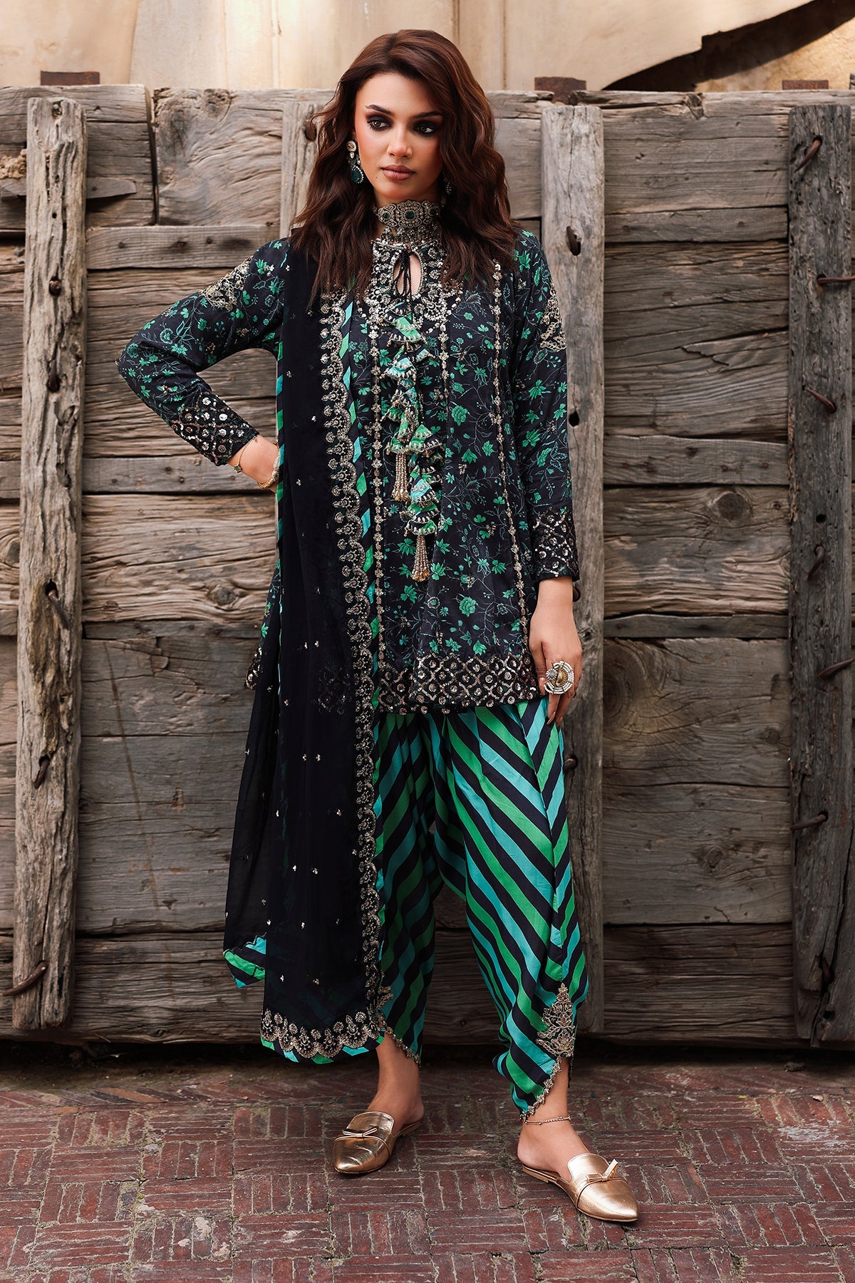 3-PC Embroidered Raw-Silk Suit CMA-5-032
