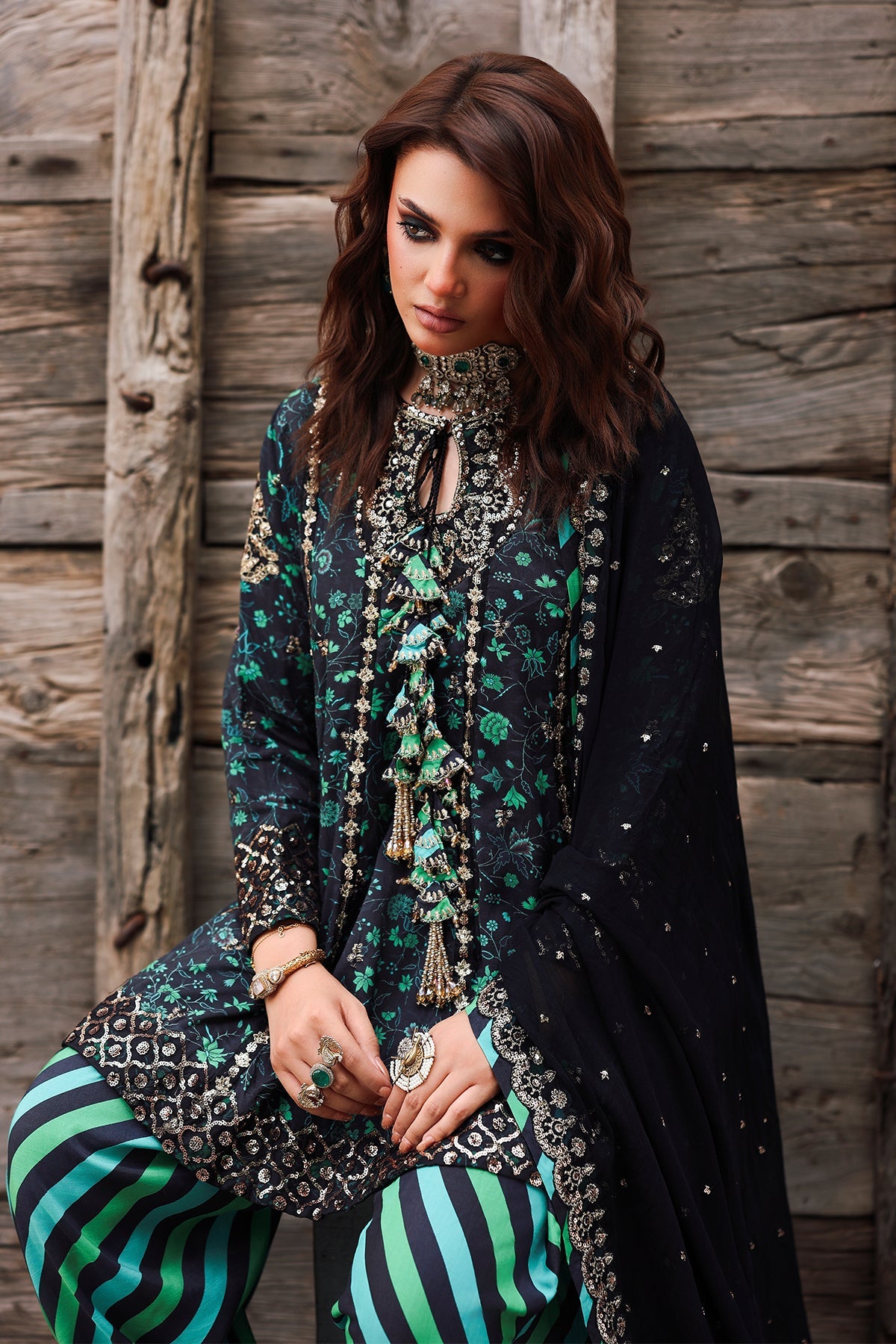 3-PC Embroidered Raw-Silk Suit CMA-5-032