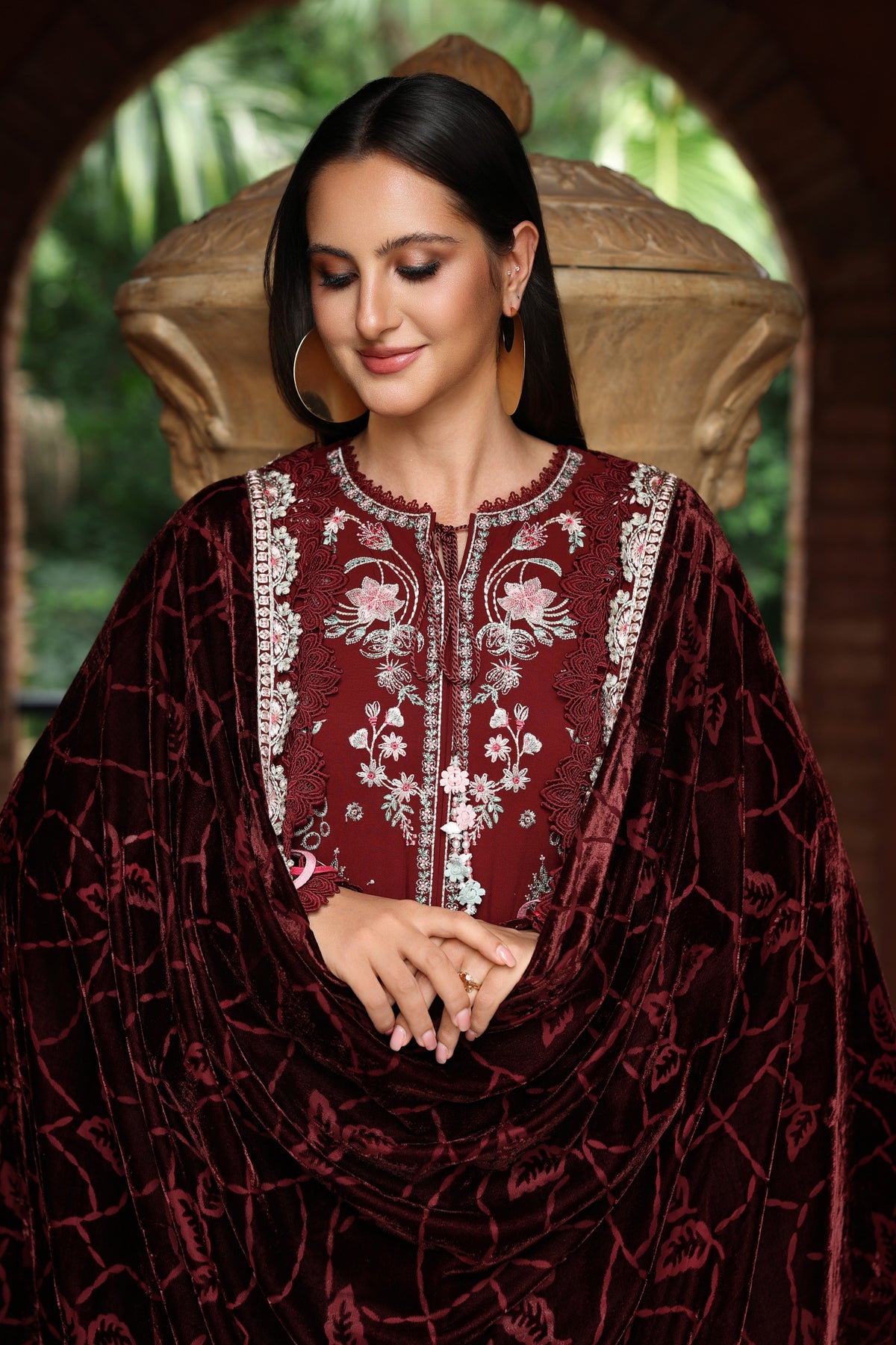 Aneelas Luxury Twill Emb 3pc Palachi Shawl [WLUX-26-15] [Expected Dispatch Time 2 Months]