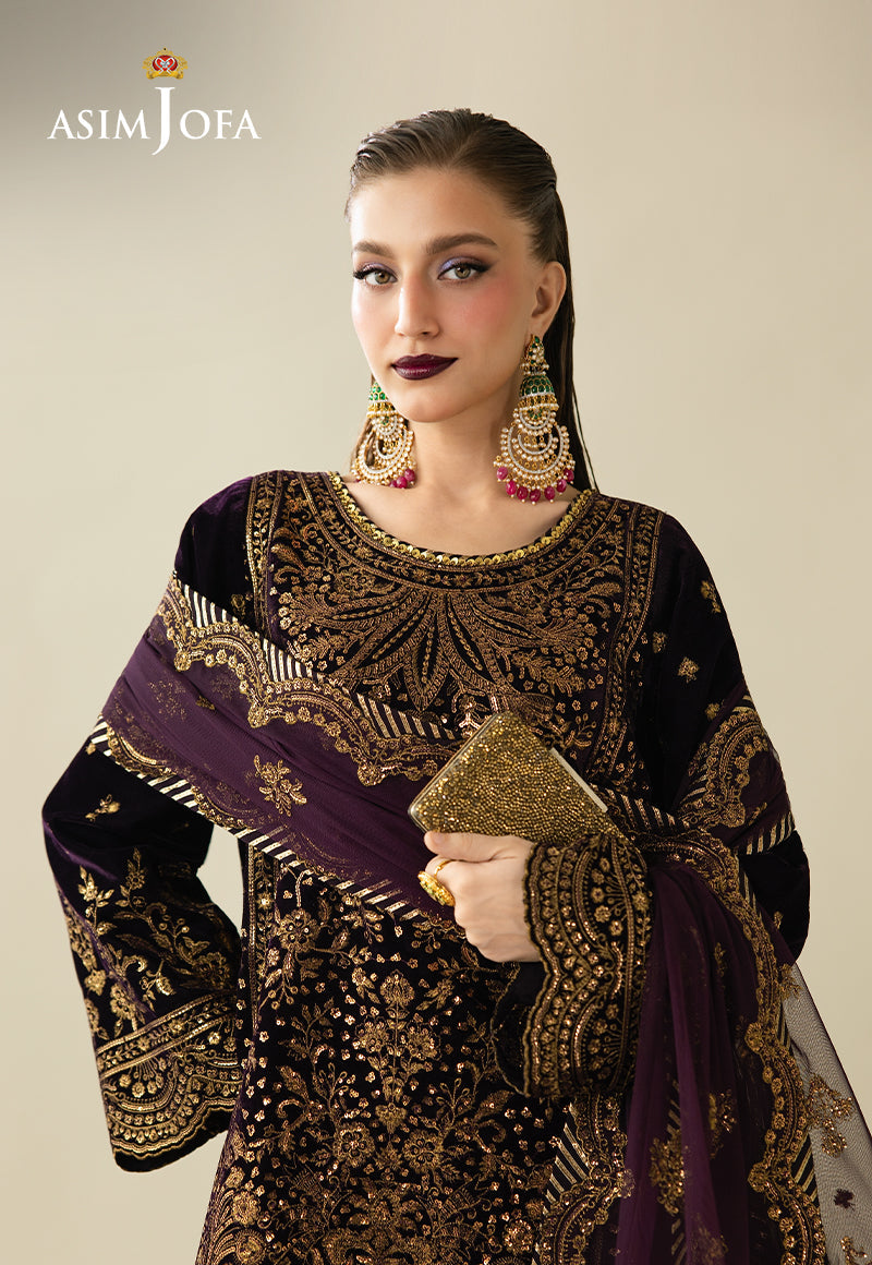 AJULM-02 Embroidered Velvet Unstitched 3 Pcs