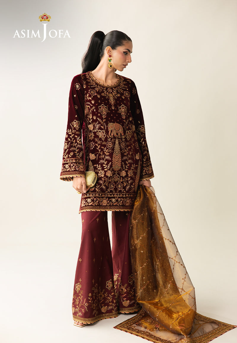 Ajulmd-07 Embroidered Velvet Stitched 3 Pcs