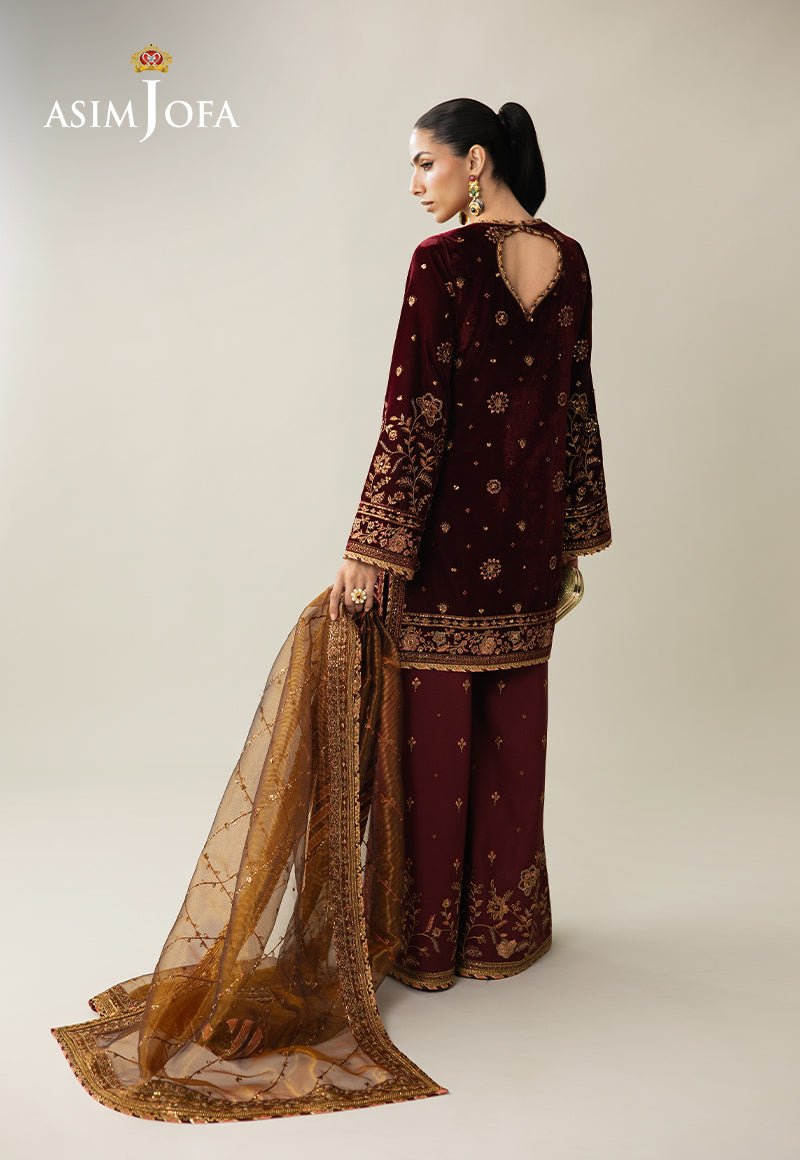 Ajulmd-07 Embroidered Velvet Stitched 3 Pcs