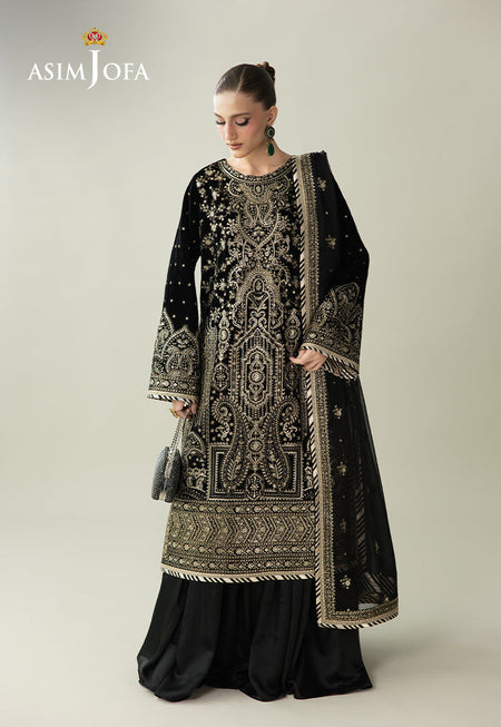 AJULMD-01 Embroidered Velvet Stitched 3 Pcs