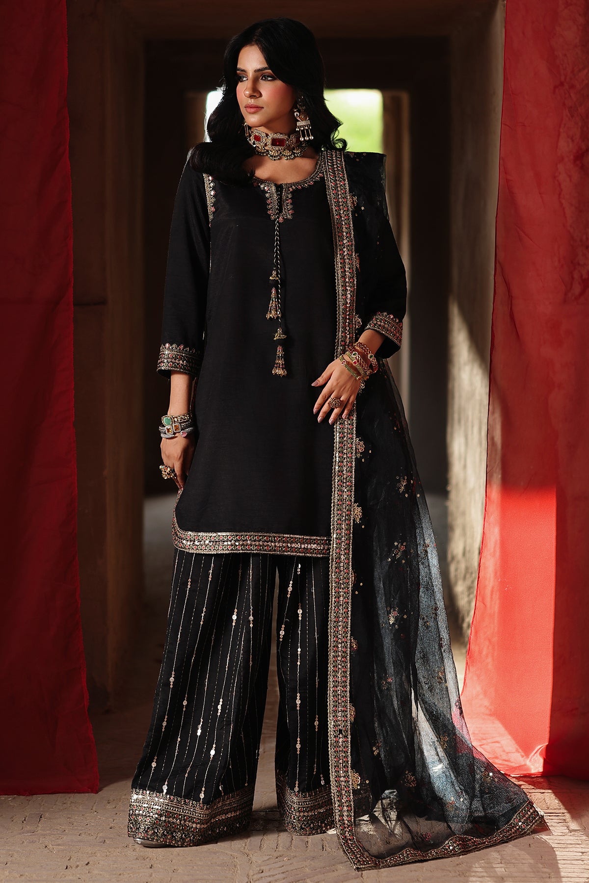 3 Pcs Embroidered Raw Silk CMA-6-492
