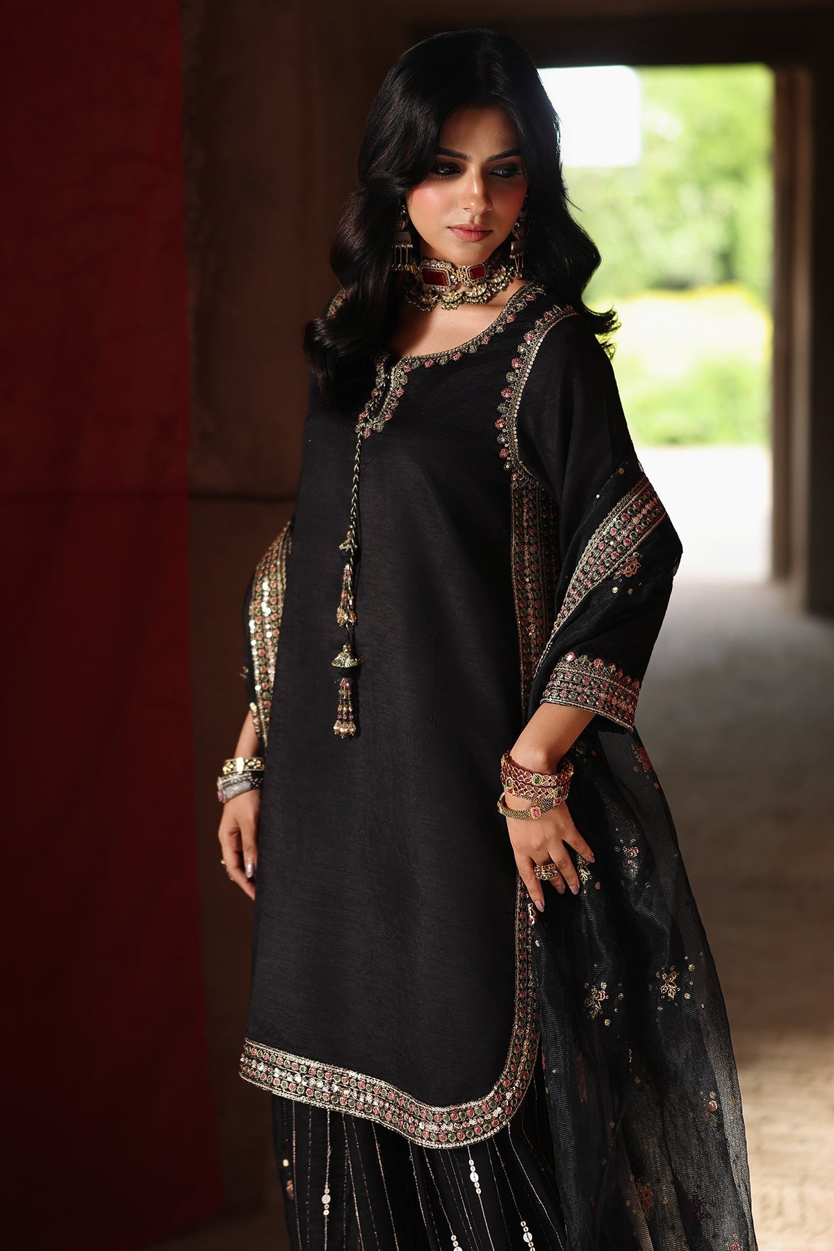 3 Pcs Embroidered Raw Silk CMA-6-492