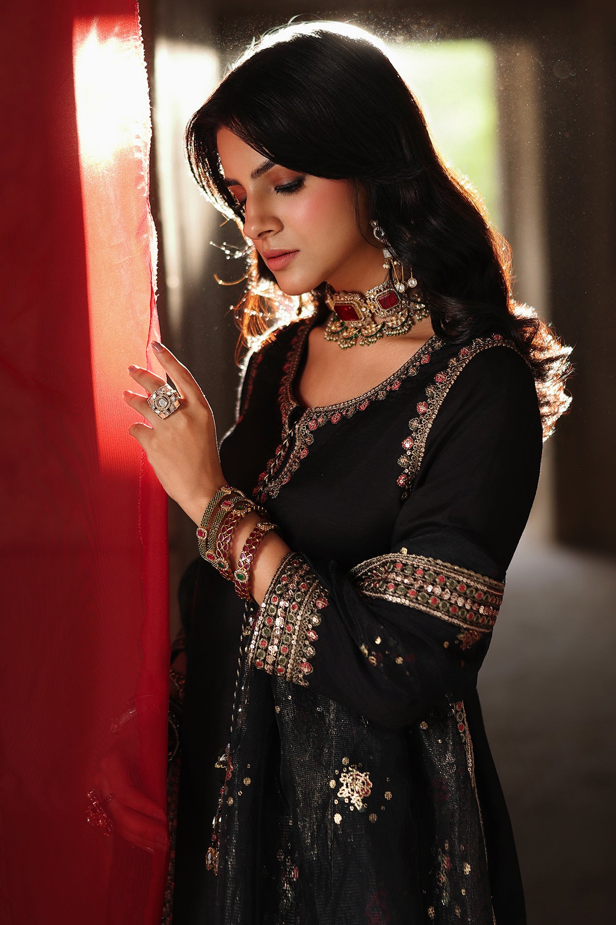 3 Pcs Embroidered Raw Silk CMA-6-492
